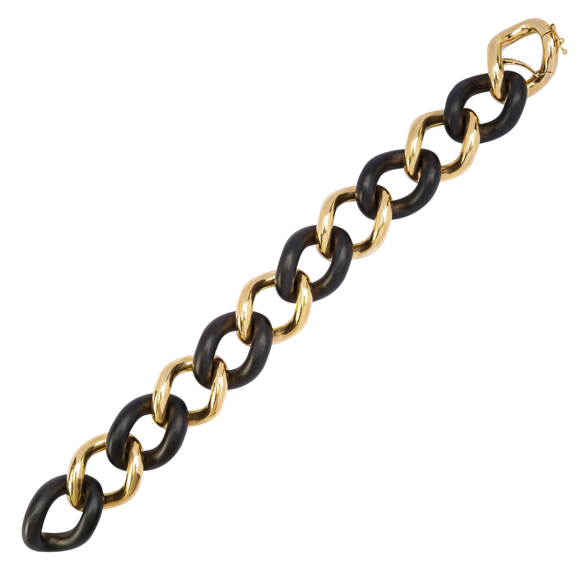 Women's Alex Jona High Tech Ceramic 18 Karat Yellow Gold Curb Link Bracelet For Sale