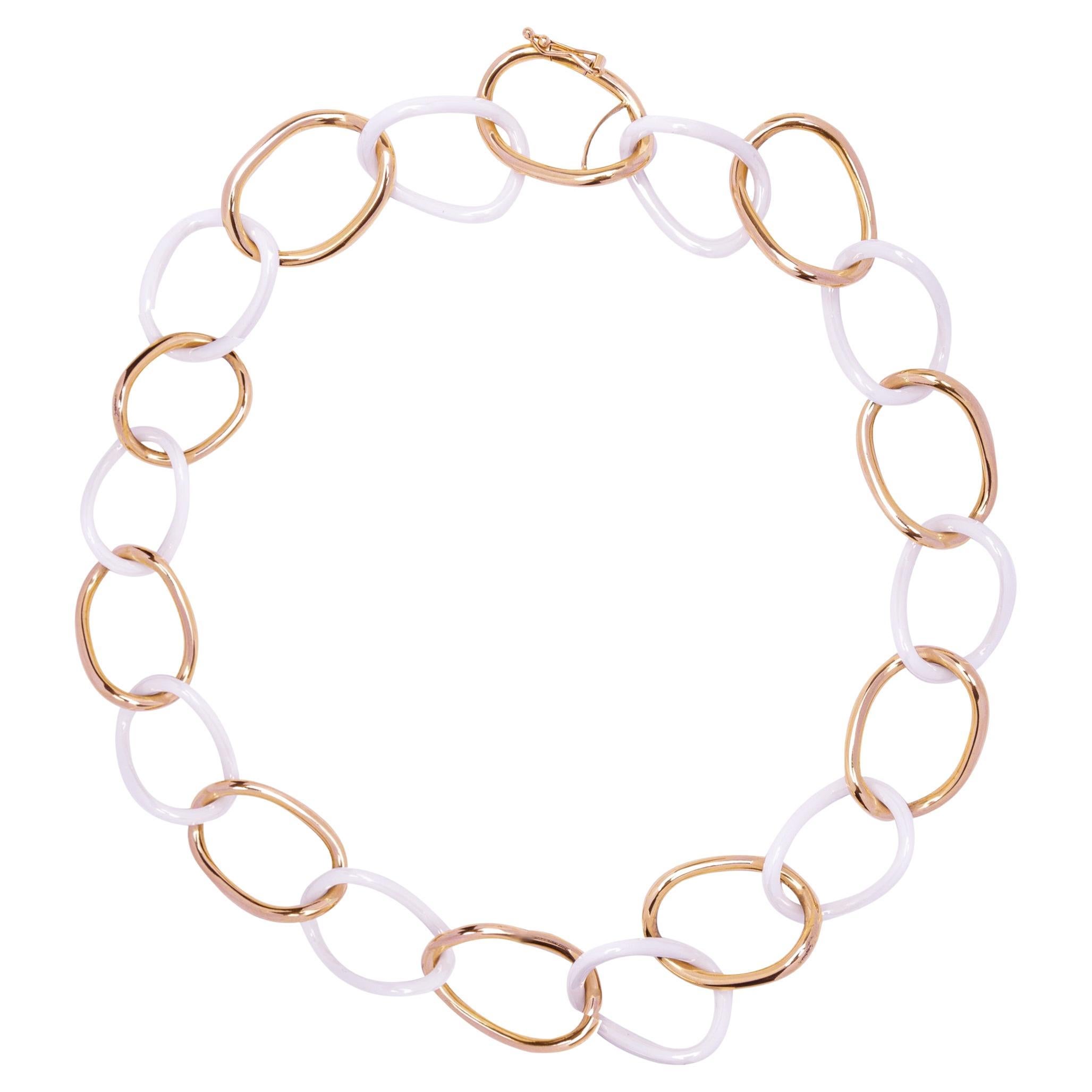 Alex Jona High Tech White Ceramic 18 Karat Gold Curb Link Necklace