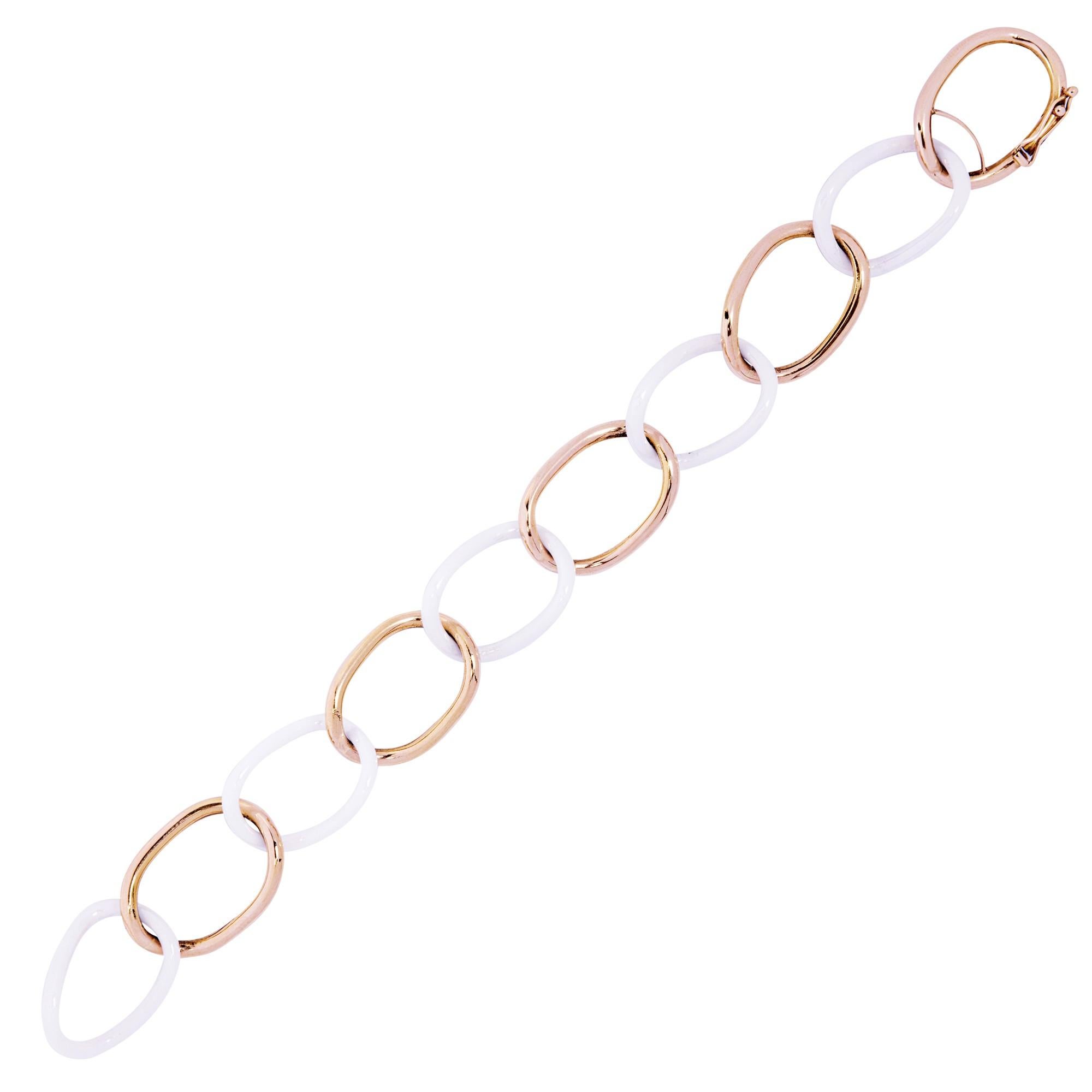 Contemporary Alex Jona High-Tech White Ceramic 18 Karat Rose Gold Curb Link Bracelet For Sale