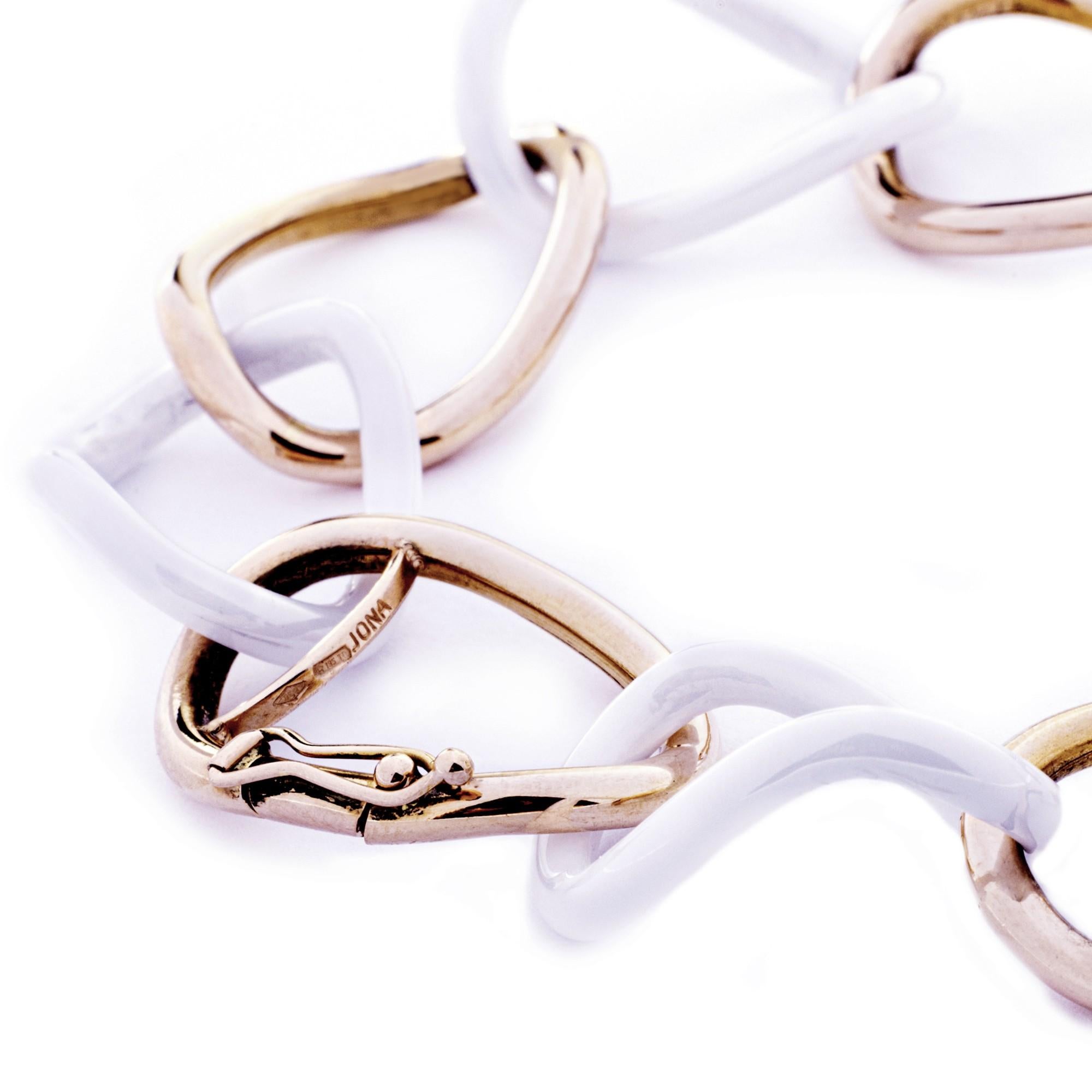 Women's Alex Jona High-Tech White Ceramic 18 Karat Rose Gold Curb Link Bracelet For Sale