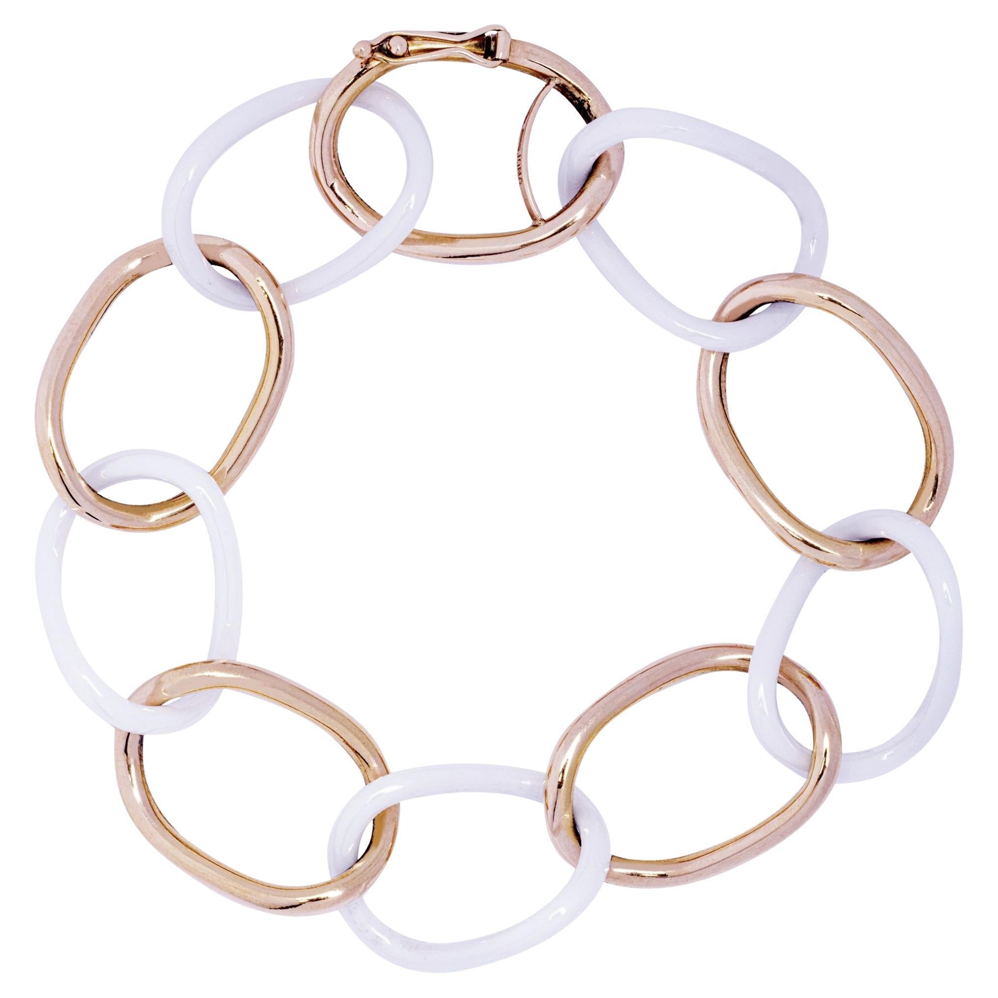 Alex Jona High-Tech White Ceramic 18 Karat Rose Gold Curb Link Bracelet For Sale