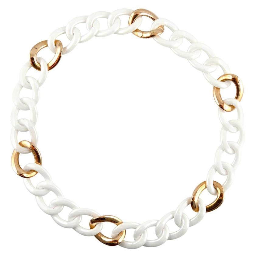 Alex Jona High-Tech White Ceramic 18 Karat Rose Gold Curb-Link Necklace
