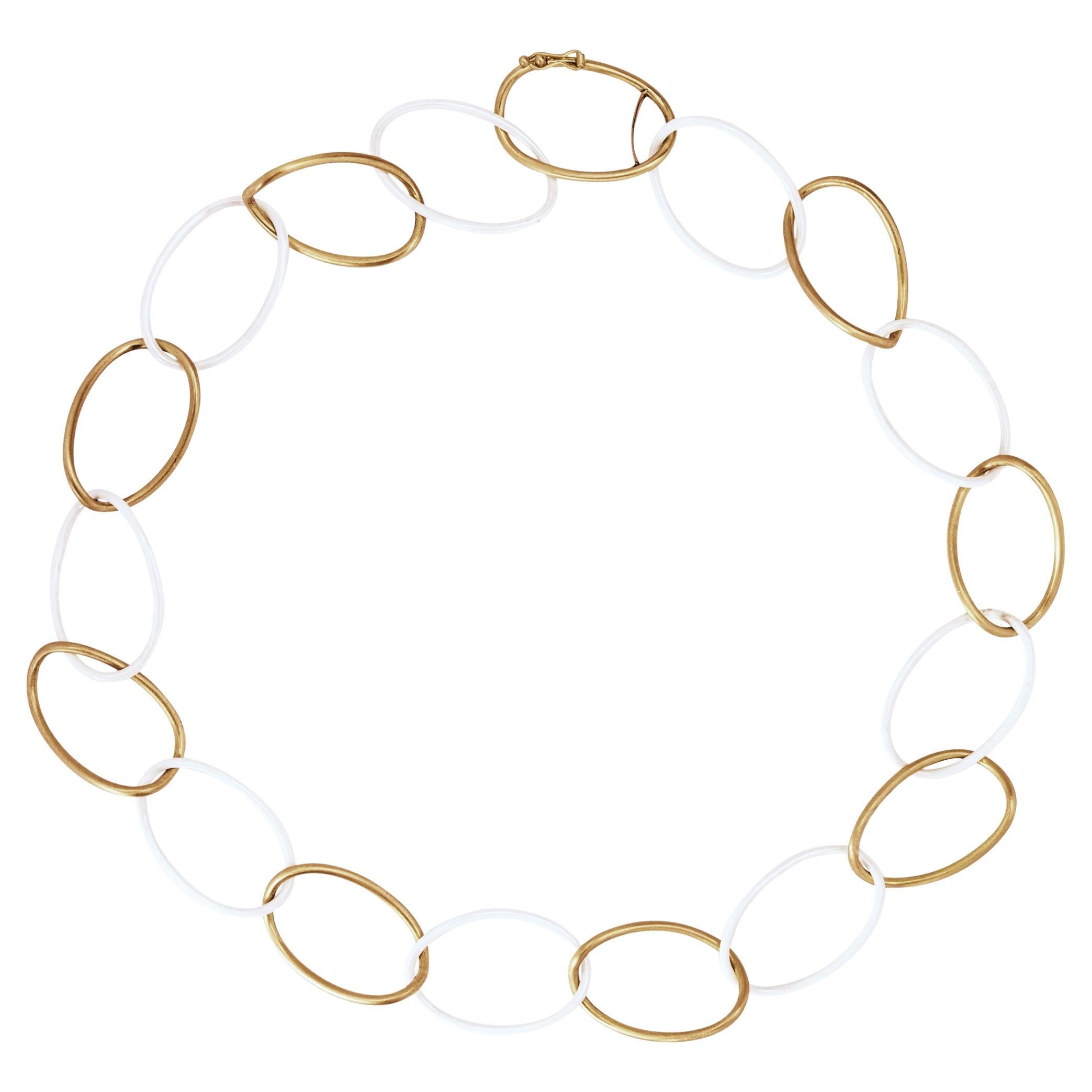 Alex Jona Collar de Eslabones de Cerámica Blanca de Alta Tecnología y Oro Amarillo de 18 Kilates