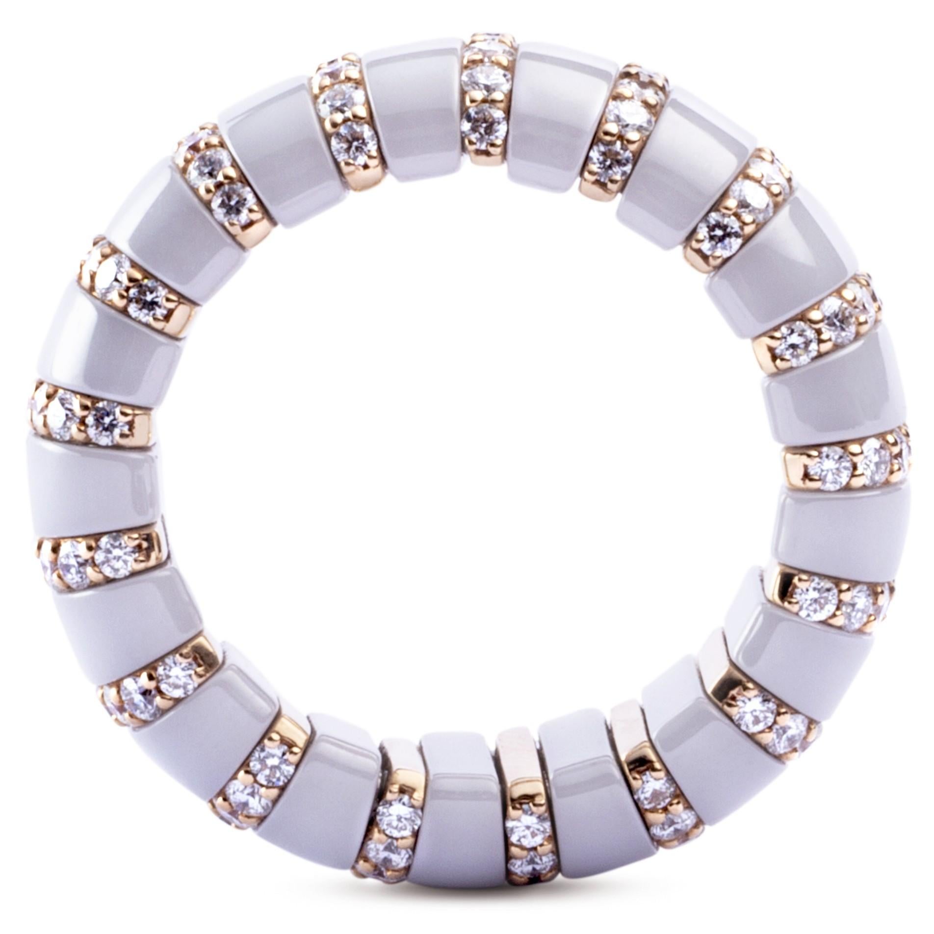 Mixed Cut Alex Jona High-Tech White Ceramic White Diamond 18 Karat Rose Gold Flexible Ring For Sale