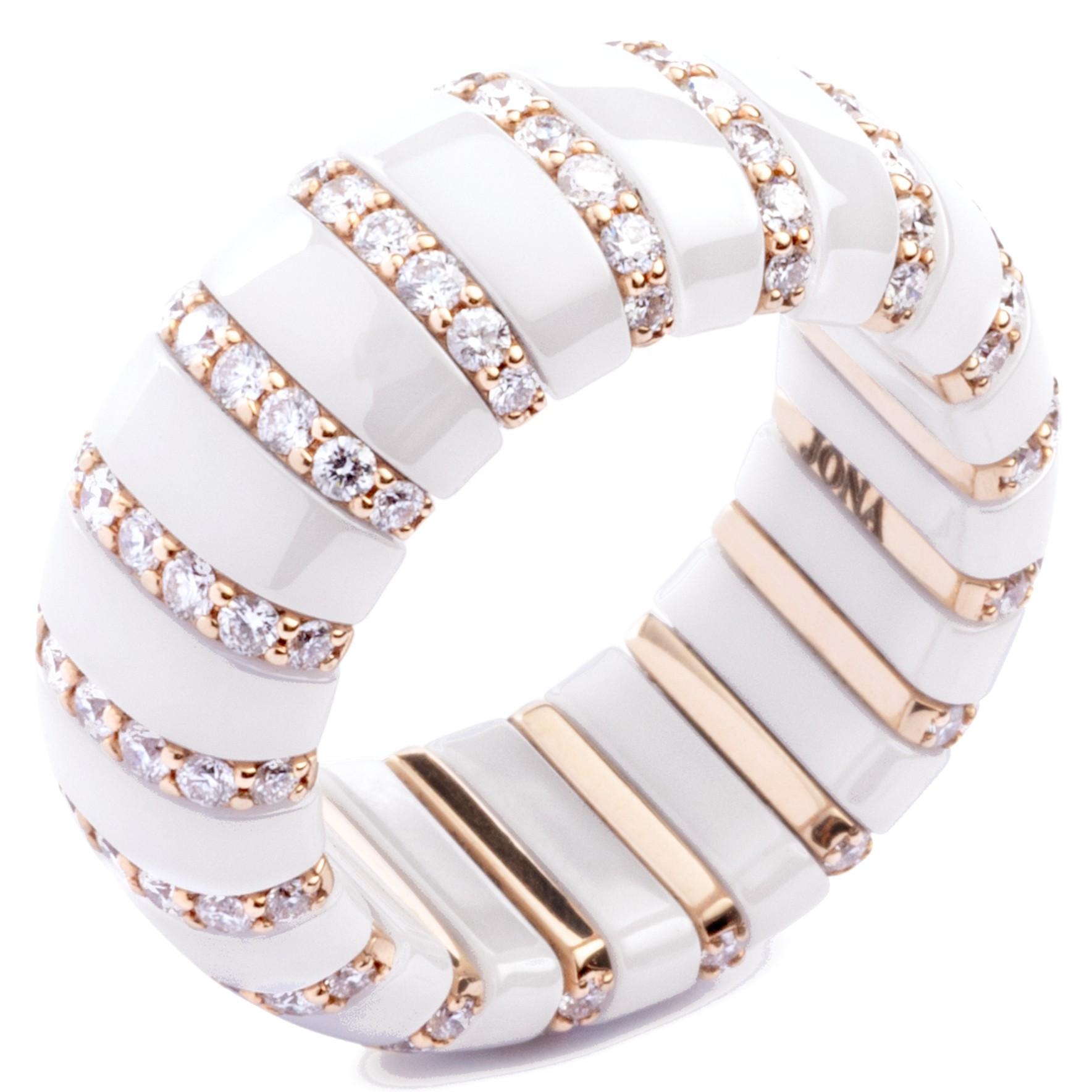 Round Cut Alex Jona High-Tech White Ceramic White Diamond 18 Karat Rose Gold Flexible Ring For Sale