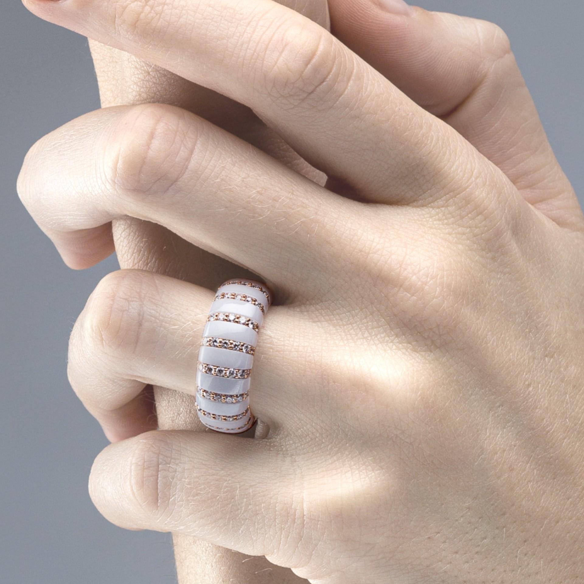 Alex Jona High-Tech White Ceramic White Diamond 18 Karat Rose Gold Flexible Ring In New Condition For Sale In Lugano, CH