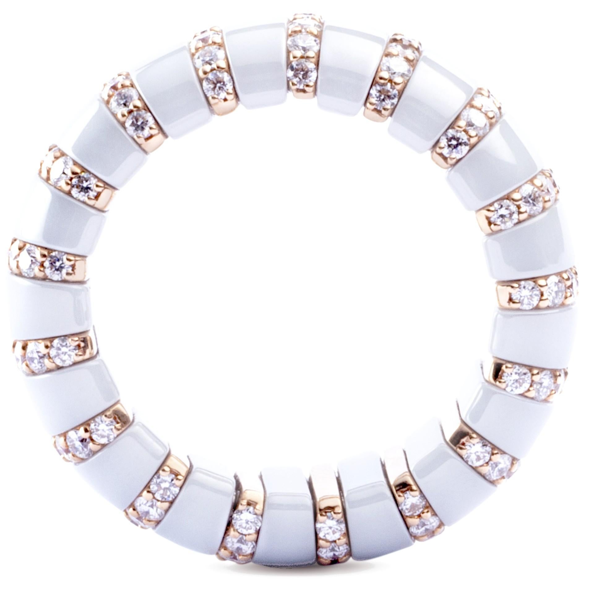 Alex Jona High-Tech White Ceramic White Diamond 18 Karat Rose Gold Flexible Ring In New Condition For Sale In Torino, IT