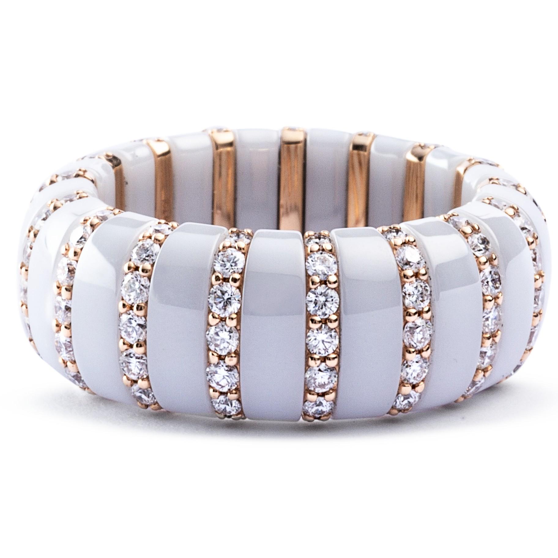 Women's Alex Jona High-Tech White Ceramic White Diamond 18 Karat Rose Gold Flexible Ring For Sale