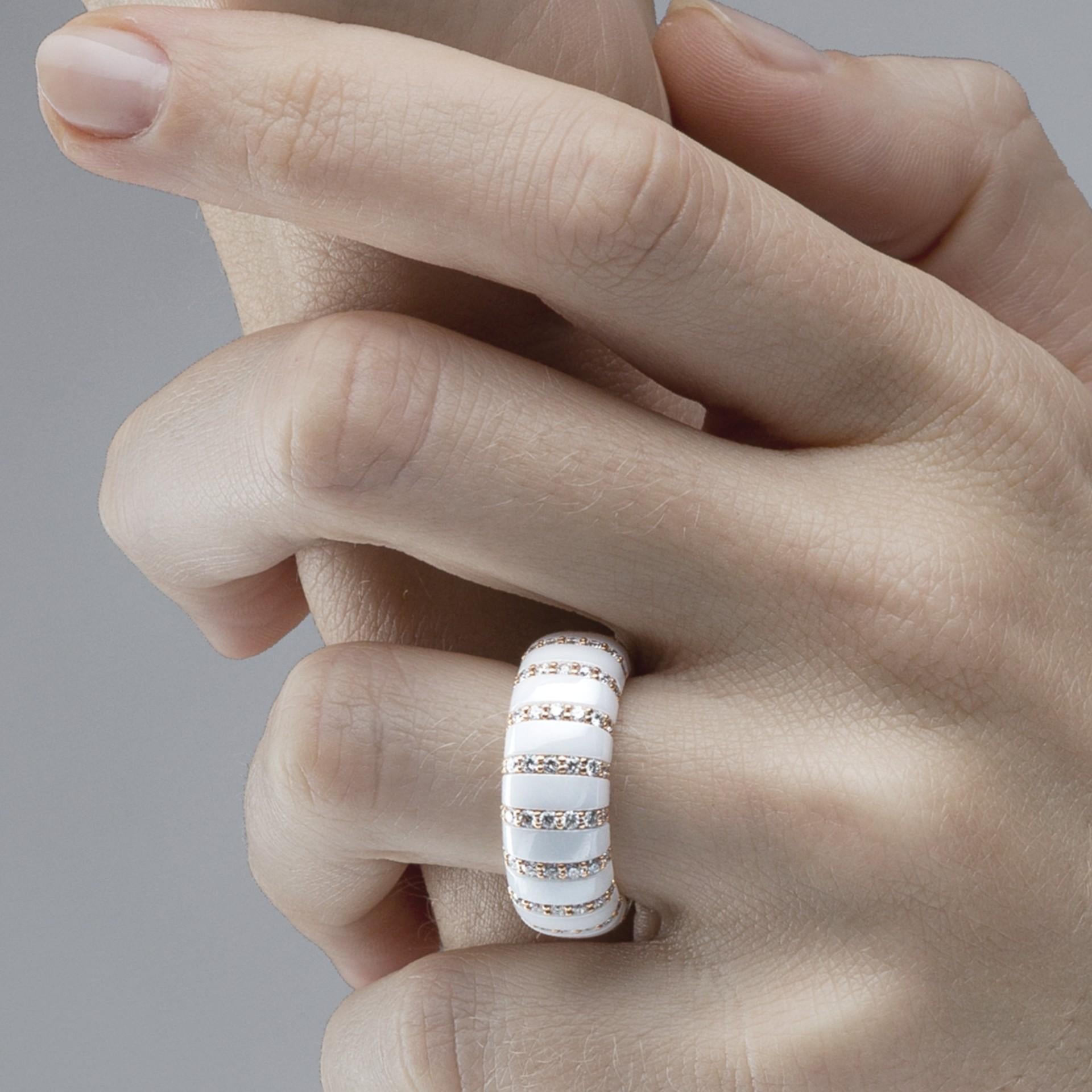 Women's Alex Jona High-Tech White Ceramic White Diamond 18 Karat Rose Gold Flexible Ring For Sale