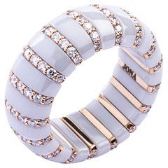 Alex Jona High-Tech Bague flexible en or rose 18 carats et céramique blanche avec diamants blancs