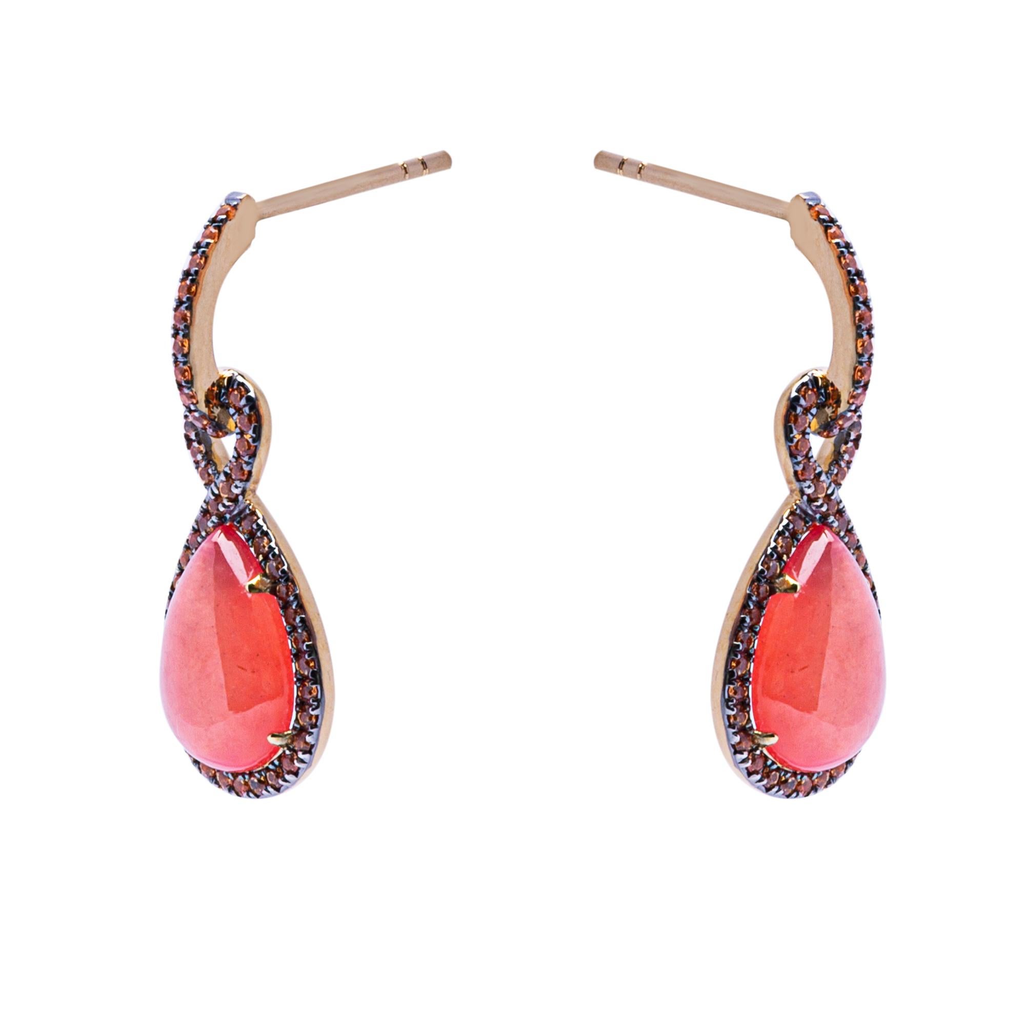 Contemporary Alex Jona Hydrogrossular Orange Sapphire 18 Karat Yellow Gold Drop Earrings For Sale