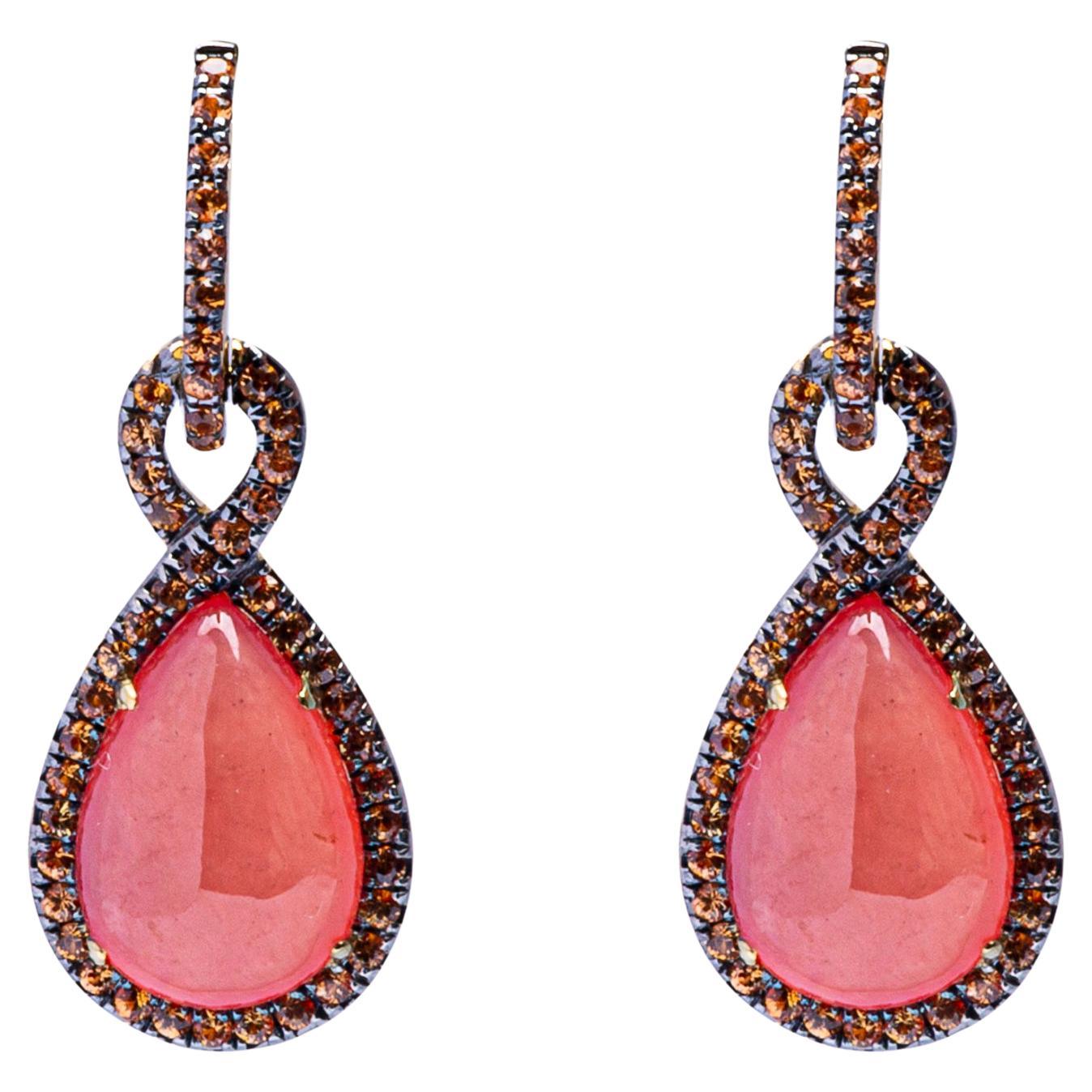 Alex Jona Hydrogrossularite Orange Sapphire 18 Karat Yellow Gold Drop Earrings