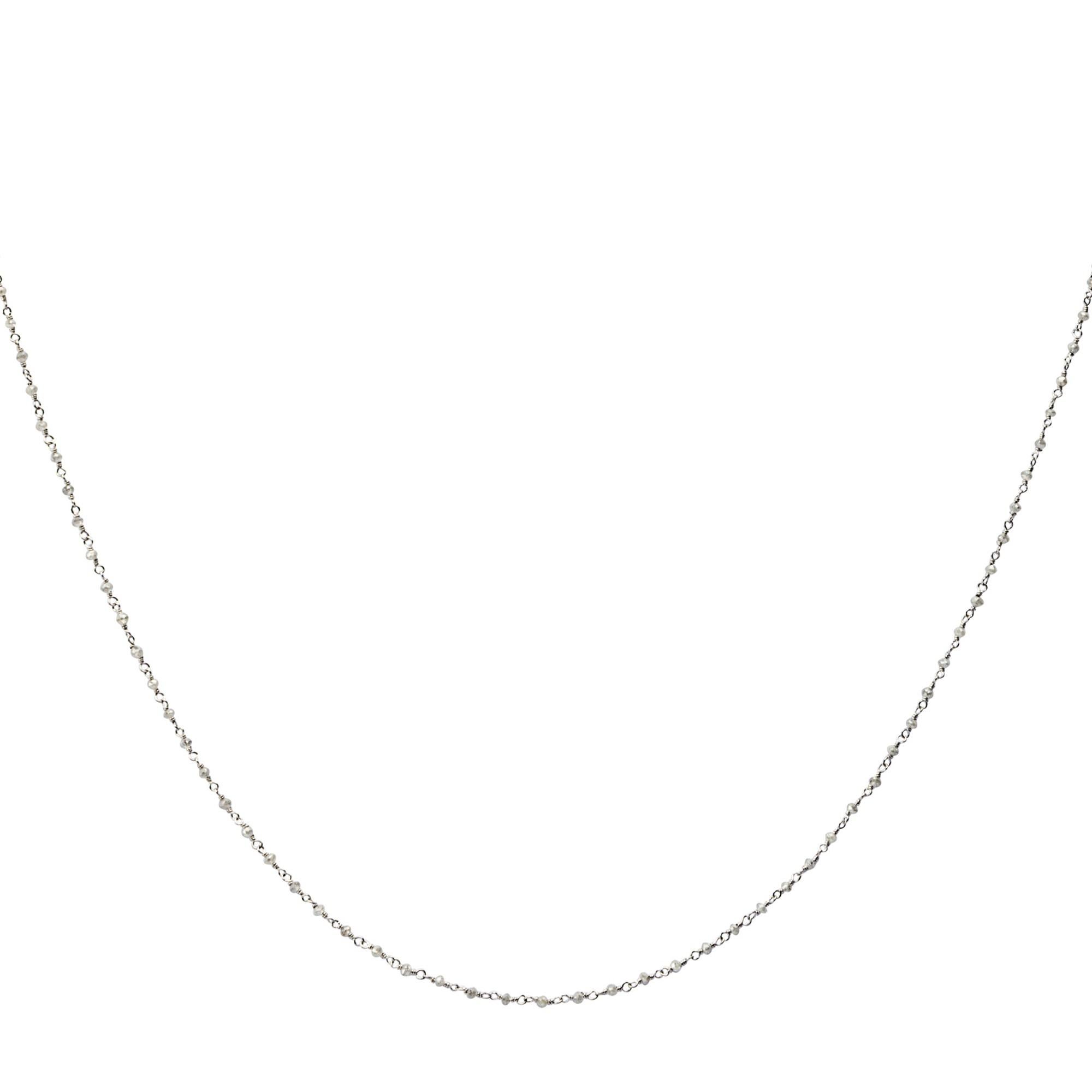 Oval Cut Ice Diamond 18 Karat White Gold Thin Long Necklace For Sale
