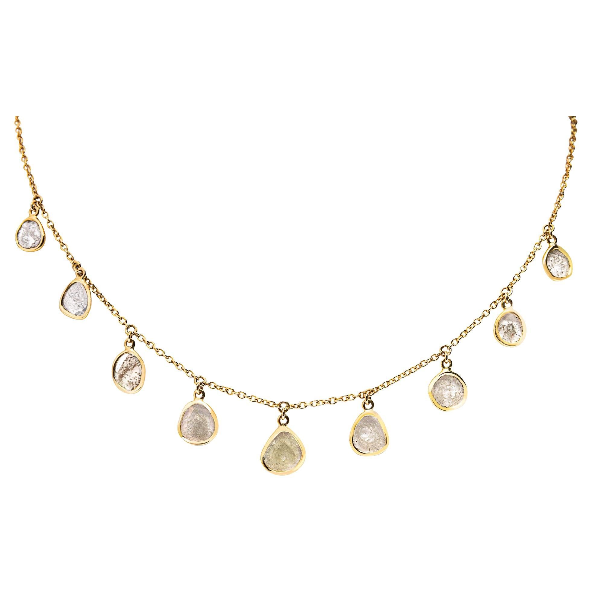 Alex Jona Ice Grey Diamond Slice Charm Necklace in 18 Karat Yellow Gold For Sale