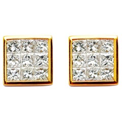 Alex Jona Invisible-Set White Diamond 18 Karat Yellow Gold Stud Earrings