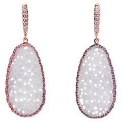 Alex Jona Pendants d'oreilles en or rose 18 carats avec diamants et saphirs bleus et roses