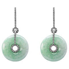 Alex Jona Jadeite Jade 18 Karat White Gold Diamond Dangle Earrings