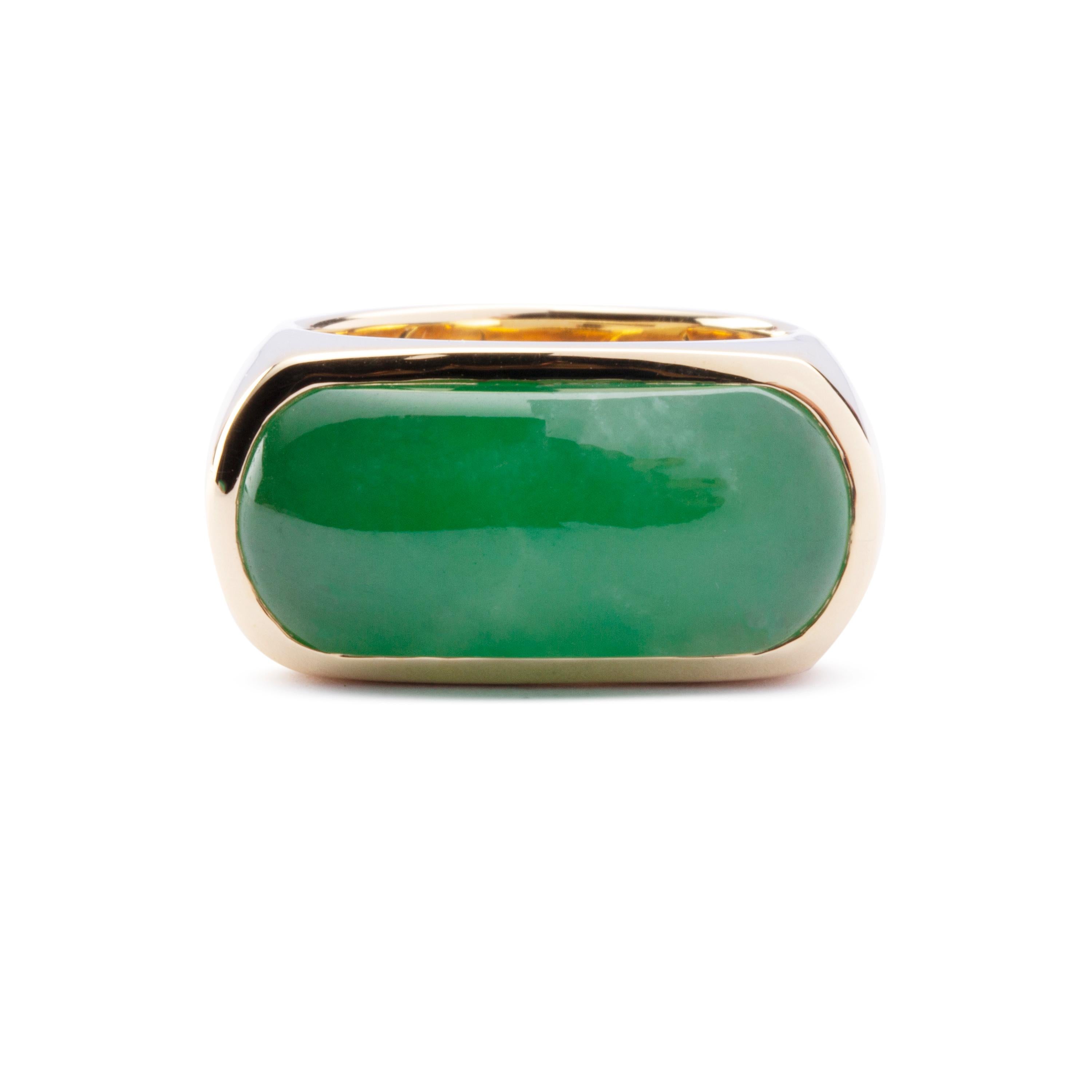 Alex Jona Jadeite Jade 18 Karat Yellow Gold Band Ring In New Condition In Lugano, CH