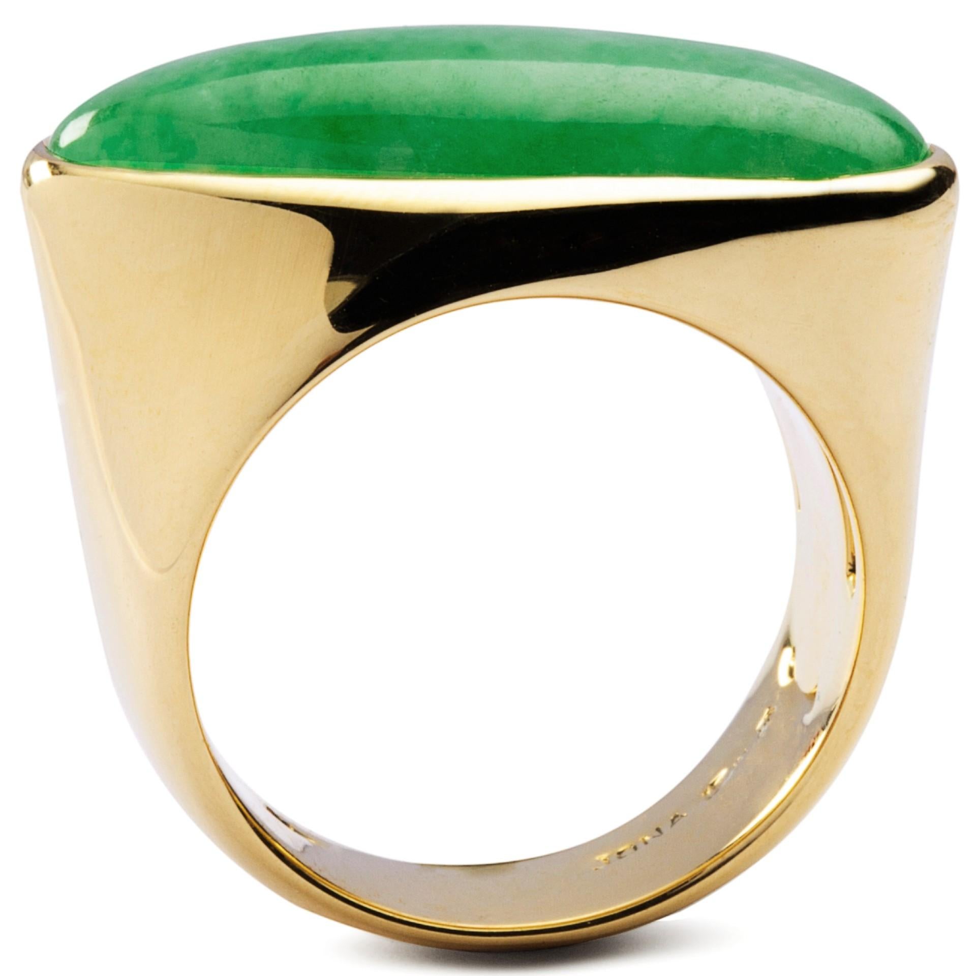 Oval Cut Alex Jona Jadeite Jade 18 Karat Yellow Gold Ring Band For Sale