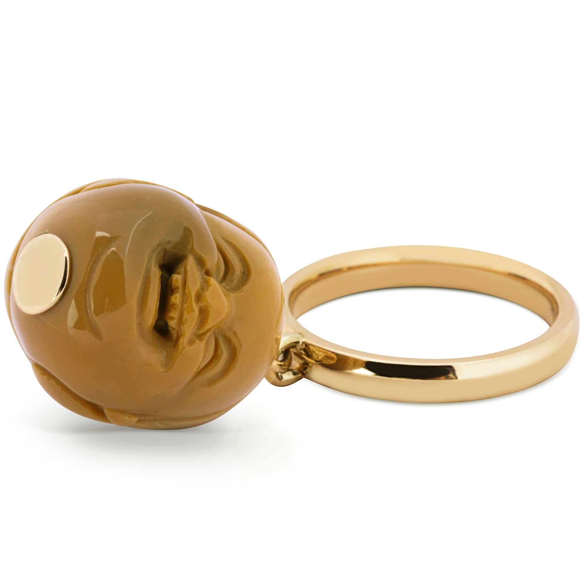 Women's or Men's Alex Jona Jasper Smile Face Charm 18 Karat Yellow Gold Ring For Sale