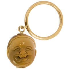 Alex Jona Bague en or jaune 18 carats avec breloque « Smile Face » en forme de visage de jaspe