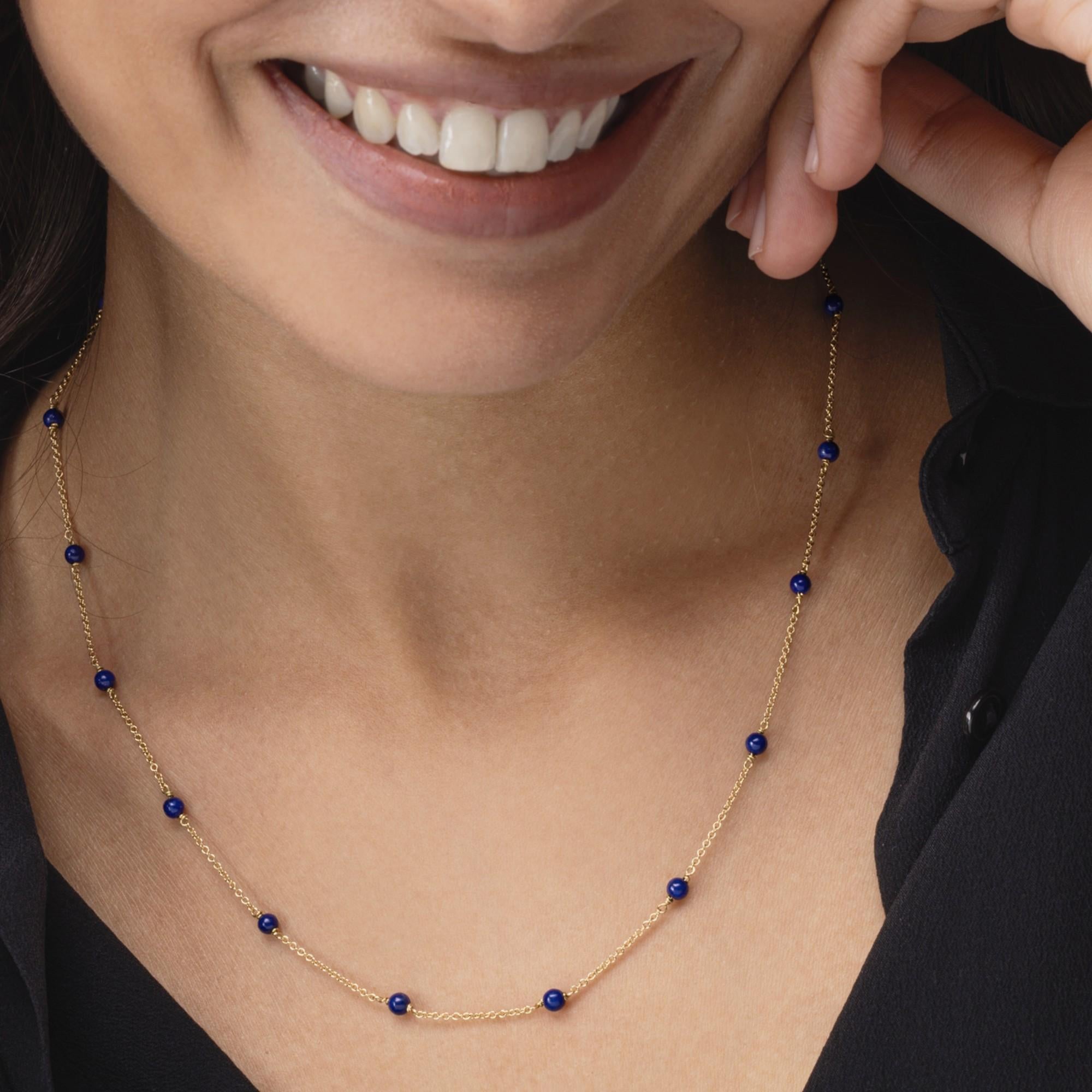 Women's Alex Jona Lapis Lazuli 18 Karat Yellow Gold Chain Necklace For Sale