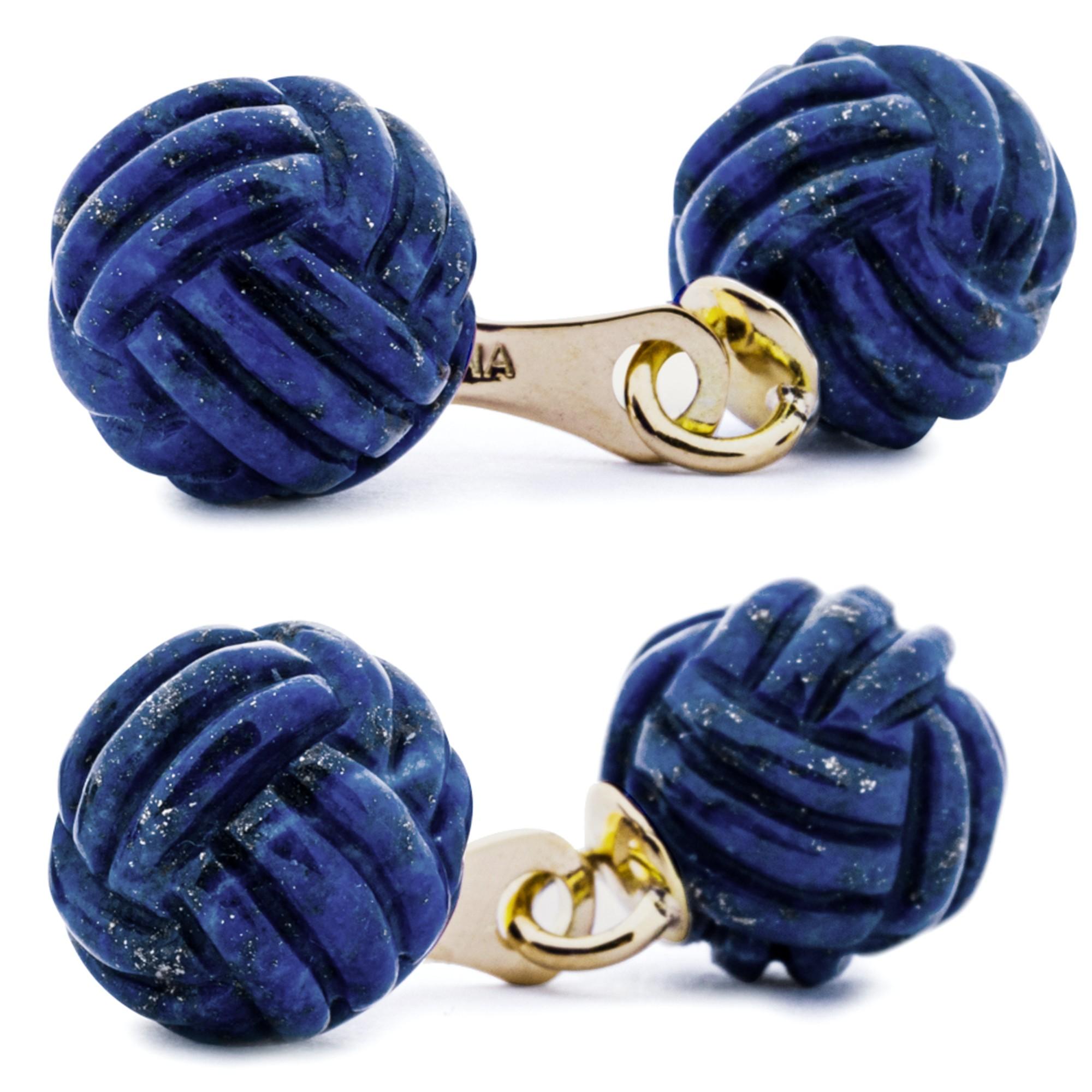 Bead Alex Jona Lapis Lazuli Monkey's Fist Knot 18 Karat Yellow Gold Cufflinks For Sale