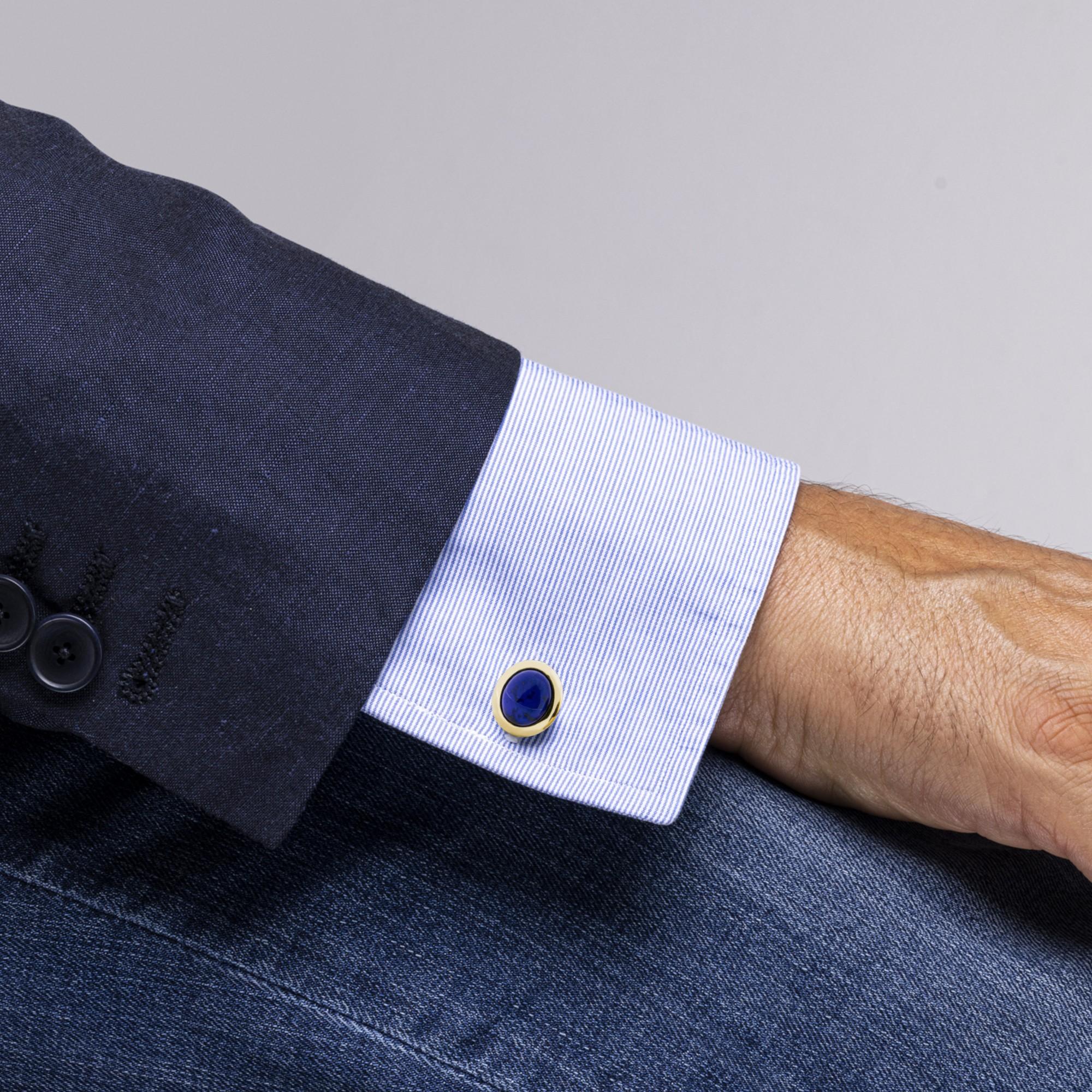 Alex Jona design collection, hand crafted in Italy, lapis lazuli oval cufflinks mounted in 18 karat yellow gold.

Alex Jona cufflinks stand out, not only for their special design and for the excellent quality, but also for the careful attention