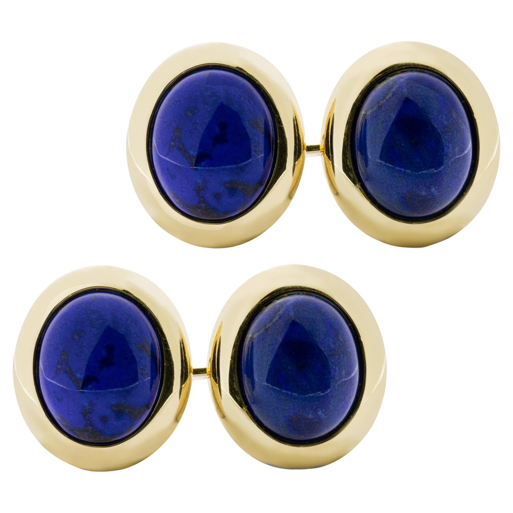 Ovale Manschettenknöpfe von Alex Jona aus 18 Karat Gelbgold mit Lapislazuli  im Angebot