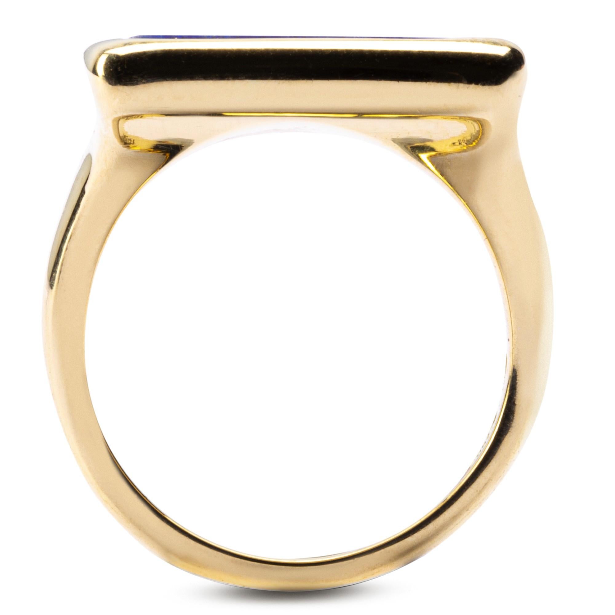 Square Cut Alex Jona Lapis Lazuli 18 Karat Yellow Gold Signet Ring For Sale