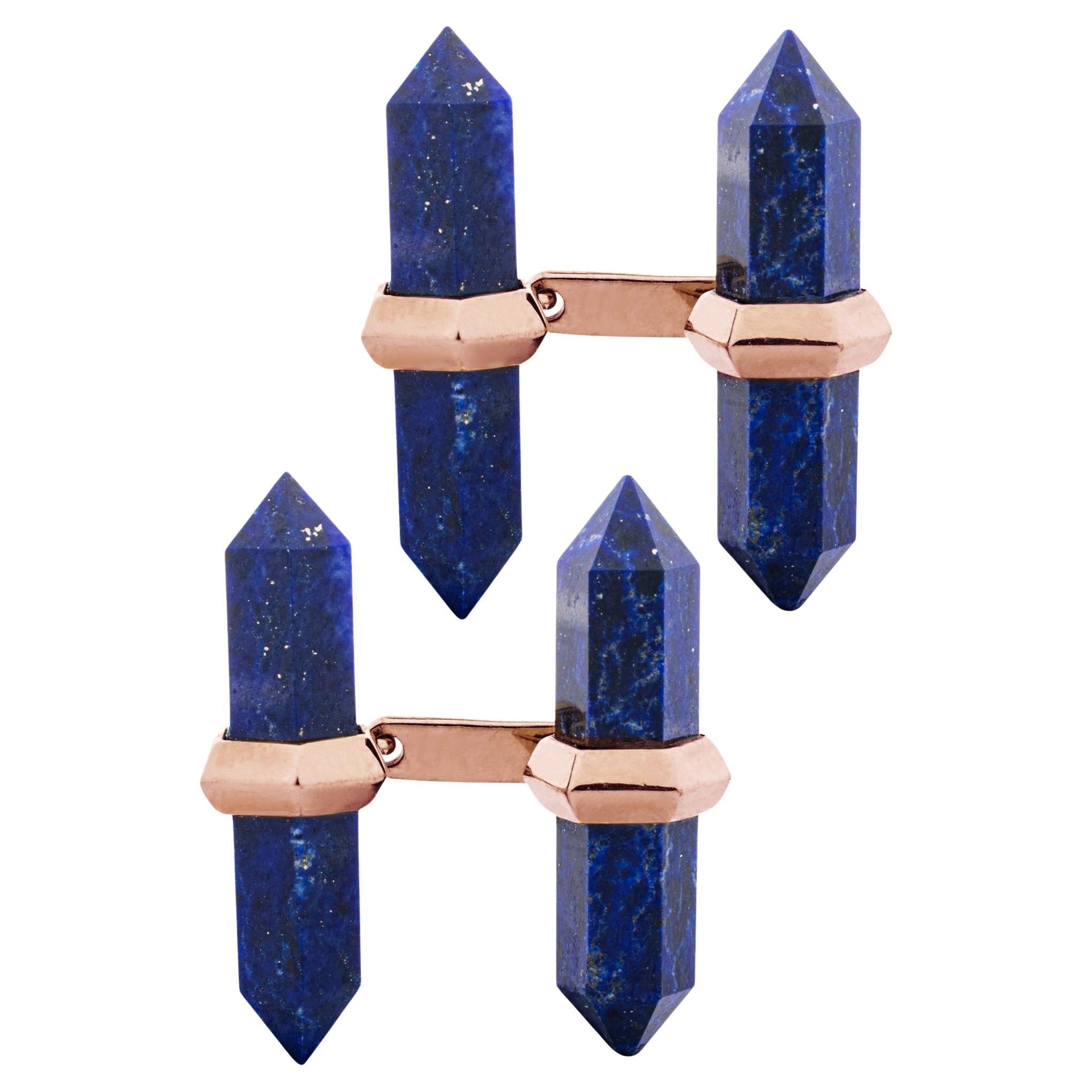 Alex Jona Lapis Lazuli 18k Rose Gold Prism Bar Cufflinks