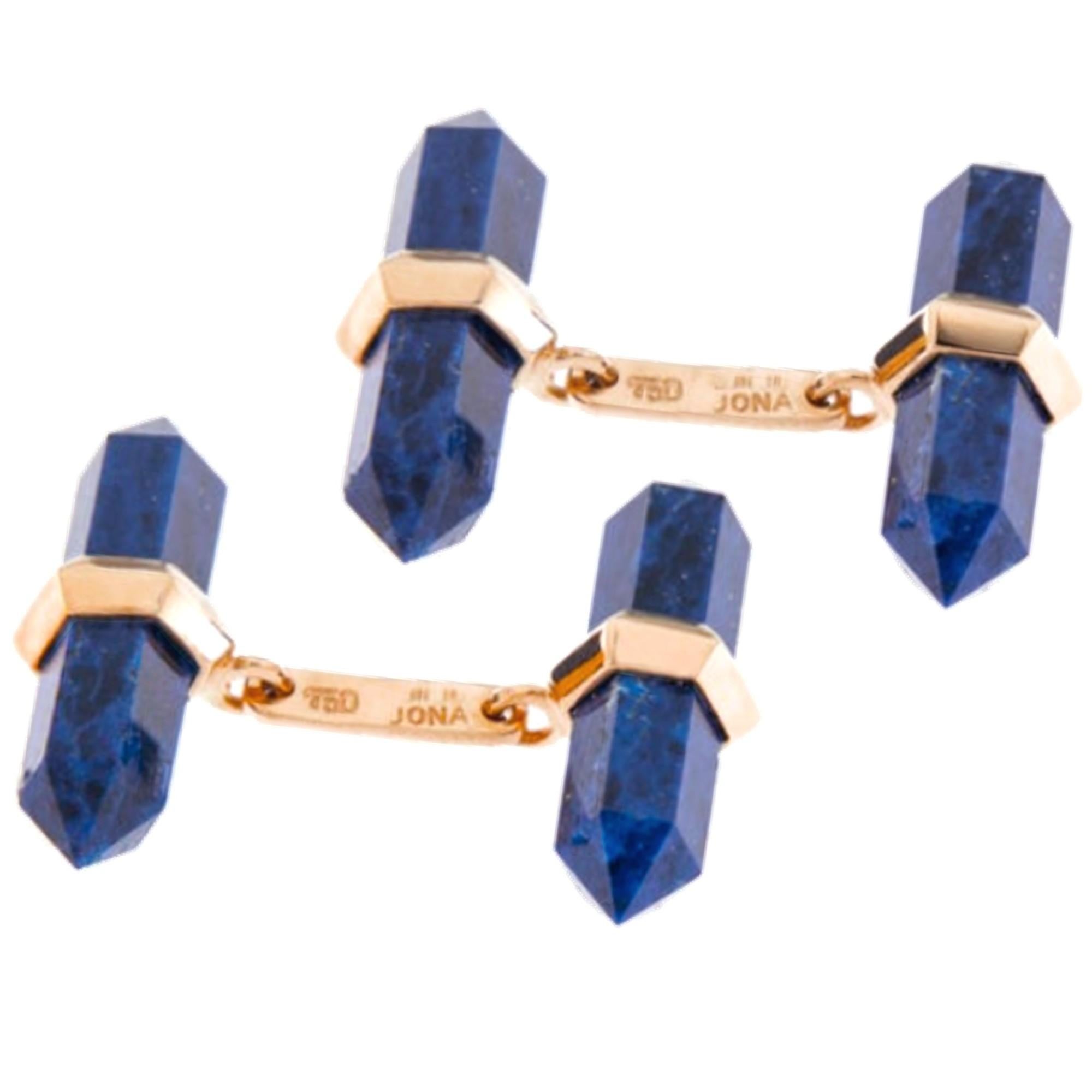 Mixed Cut Alex Jona Lapis Lazuli 18k Rose Gold Prism Bar Cufflinks For Sale
