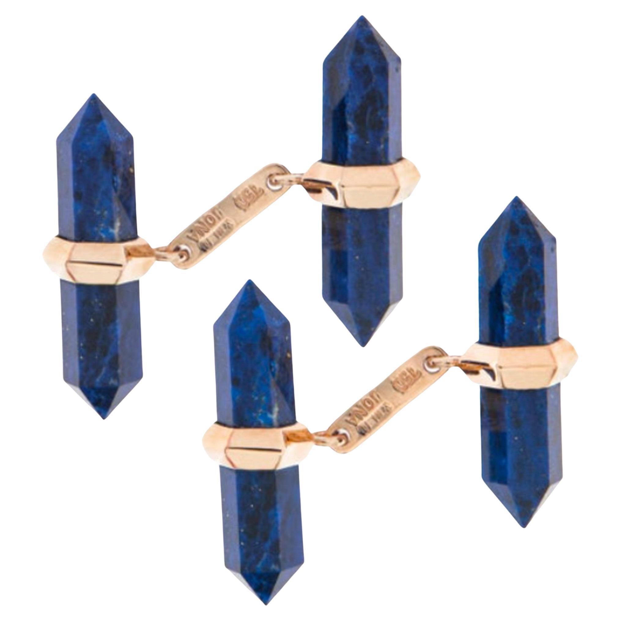 Alex Jona Lapis Lazuli 18k Rose Gold Prisma Bar Manschettenknöpfe