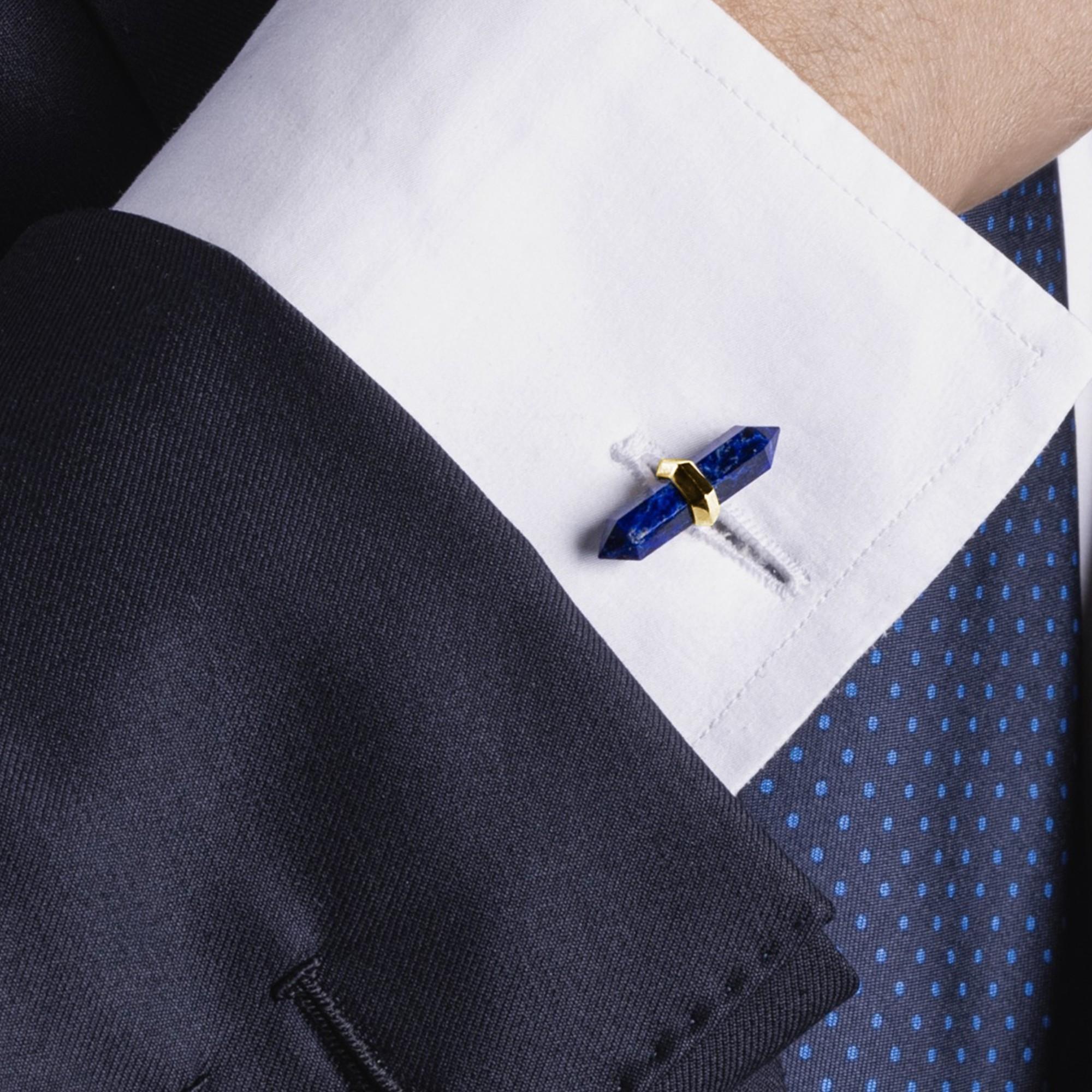 Alex Jona Lapis Lazuli Chalcedony 18 Karat Yellow Gold Prism Bar Cufflinks In New Condition For Sale In Lugano, CH