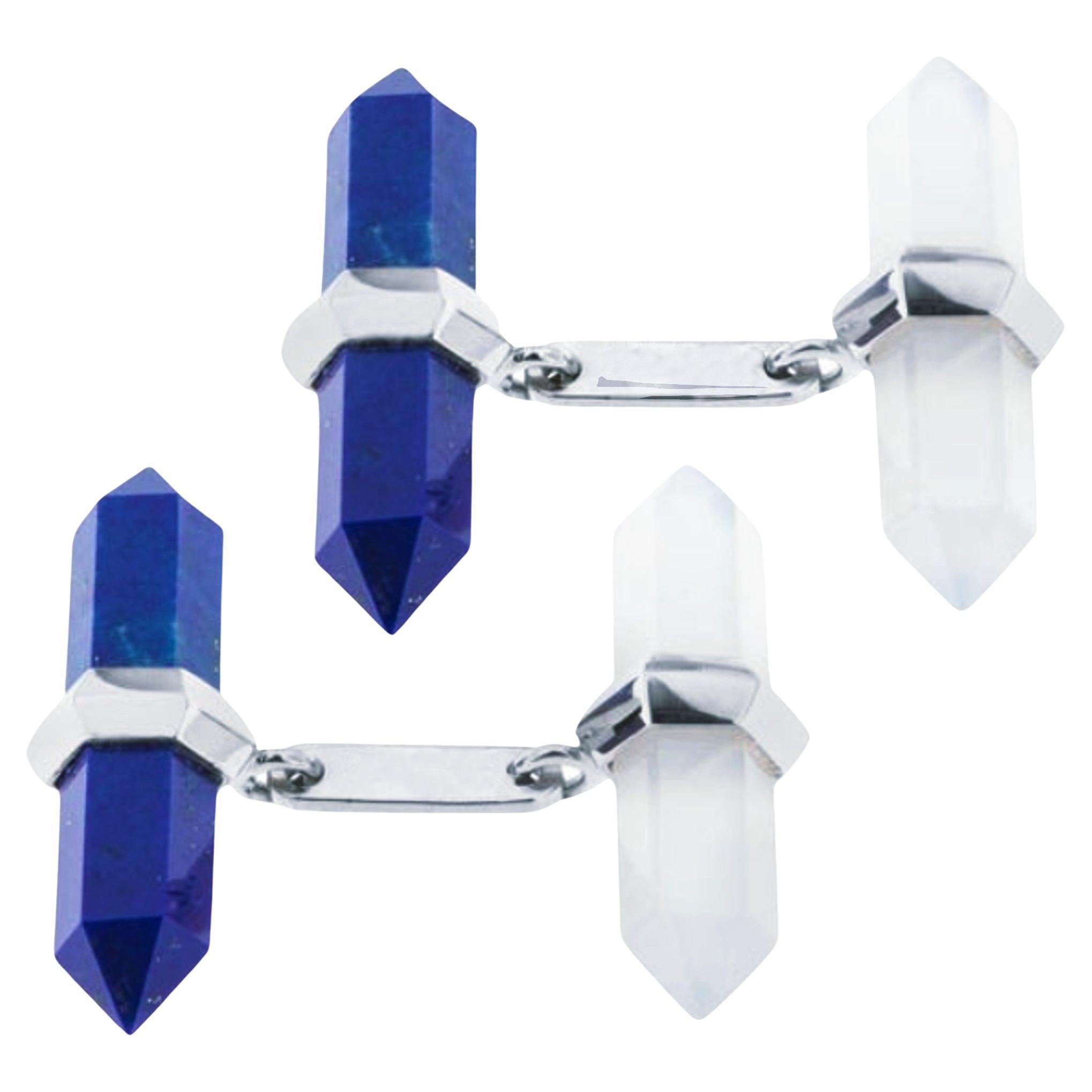 Alex Jona Lapis Lazuli Chalcedony 18k White Gold Prism Bar Cufflinks For Sale