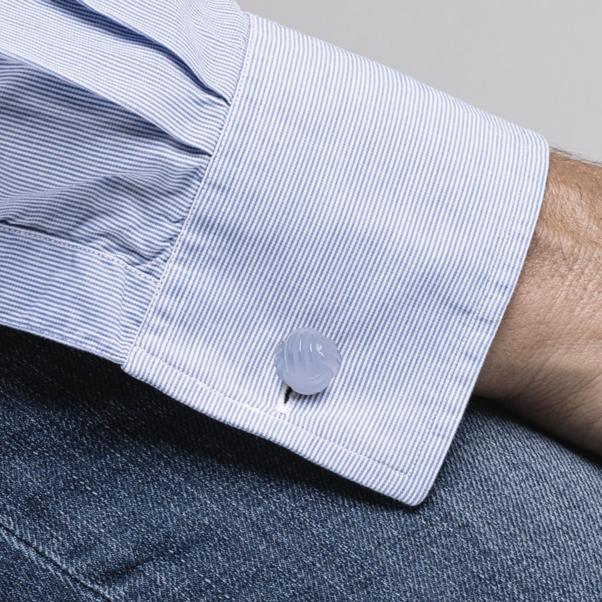 Alex Jona Lapis Lazuli Chalcedony Sterling Silver Knot Cufflinks In New Condition For Sale In Torino, Piedmont