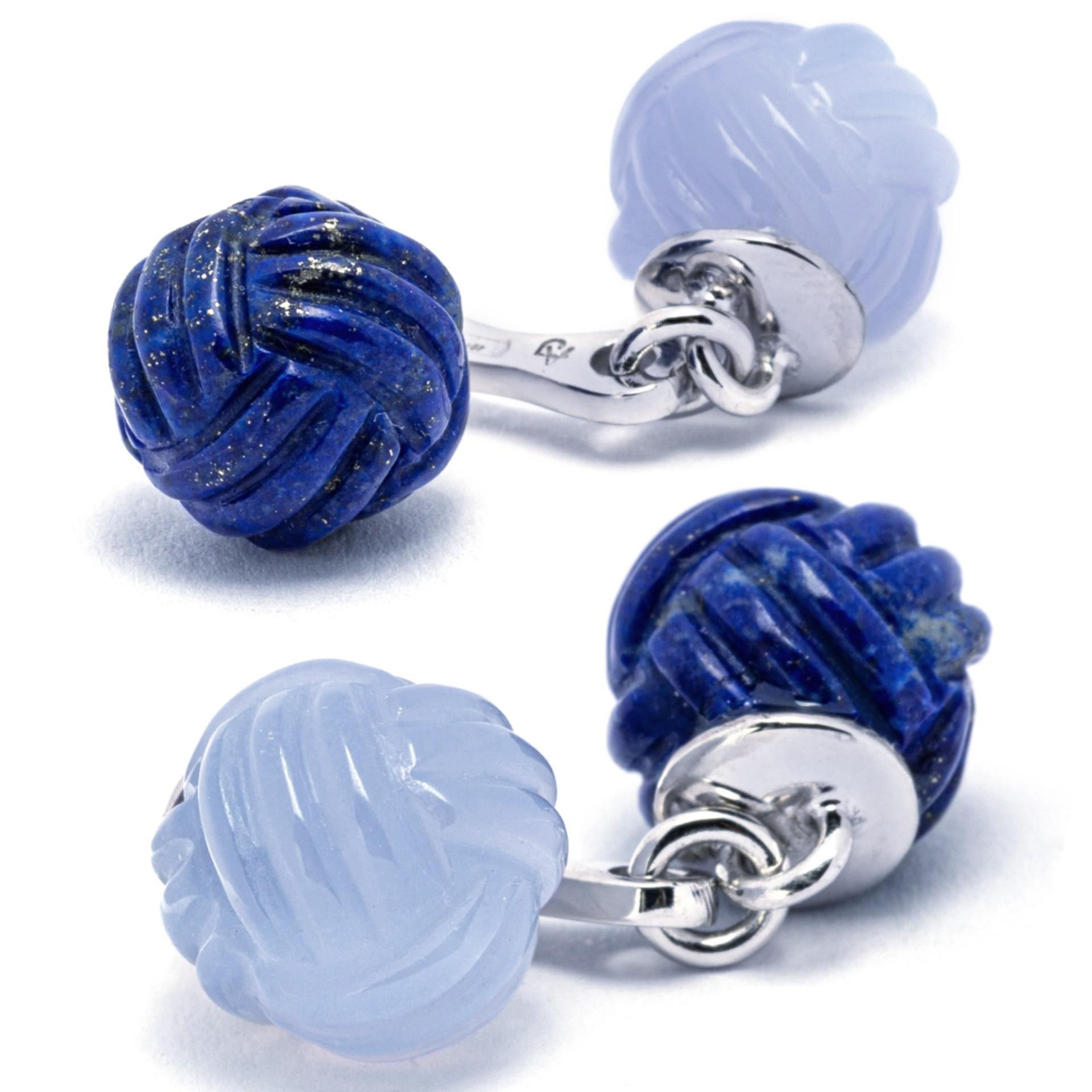 Bead Alex Jona Lapis Lazuli Chalcedony Sterling Silver Knot Cufflinks For Sale