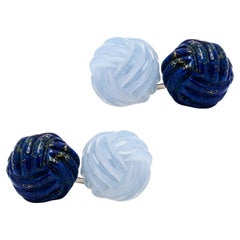 Alex Jona Lapis Lazuli Chalcedony Sterling Silver Knot Cufflinks