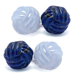 Alex Jona Lapis Lazuli Chalcedony Sterling Silver Knot Cufflinks