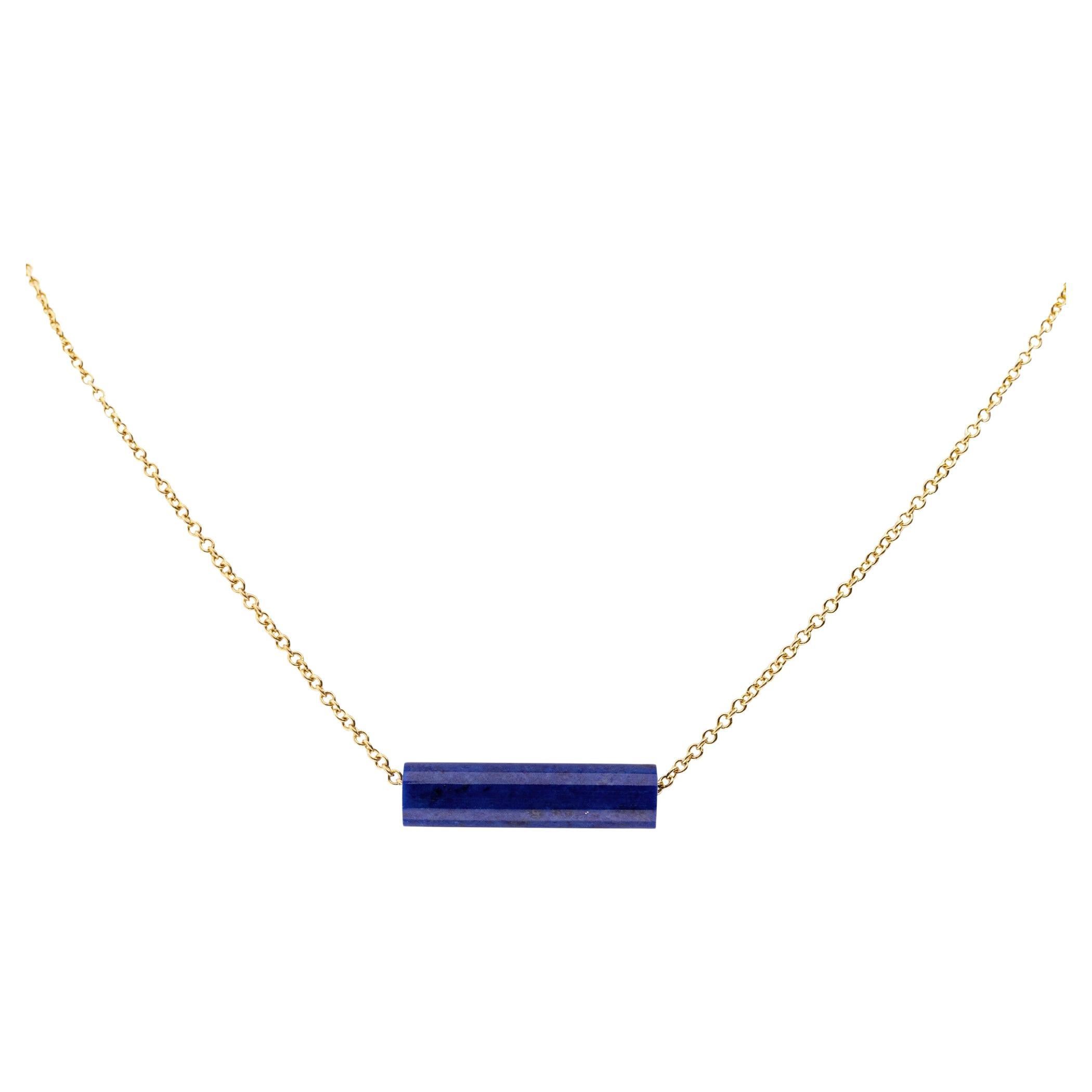 Alex Jona Halskette aus 18 Karat Gelbgold mit Zylinderanhänger und Lapislazuli-Zylinder