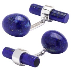 Alex Jona Boutons de manchette œuf en or blanc 18 carats et lapis-lazuli