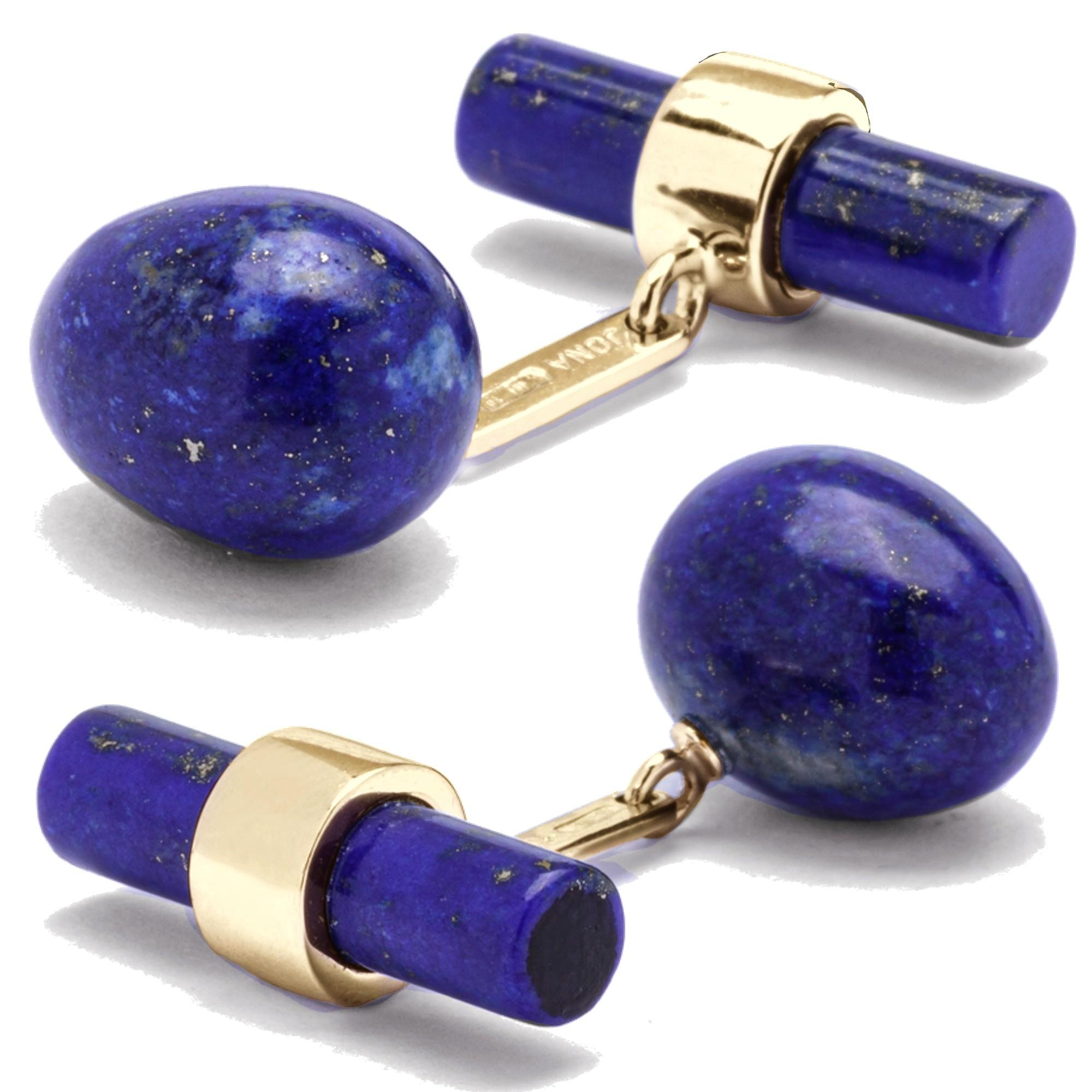 Oval Cut Lapis Lazuli Egg 18 Karat Yellow Gold Cufflinks For Sale