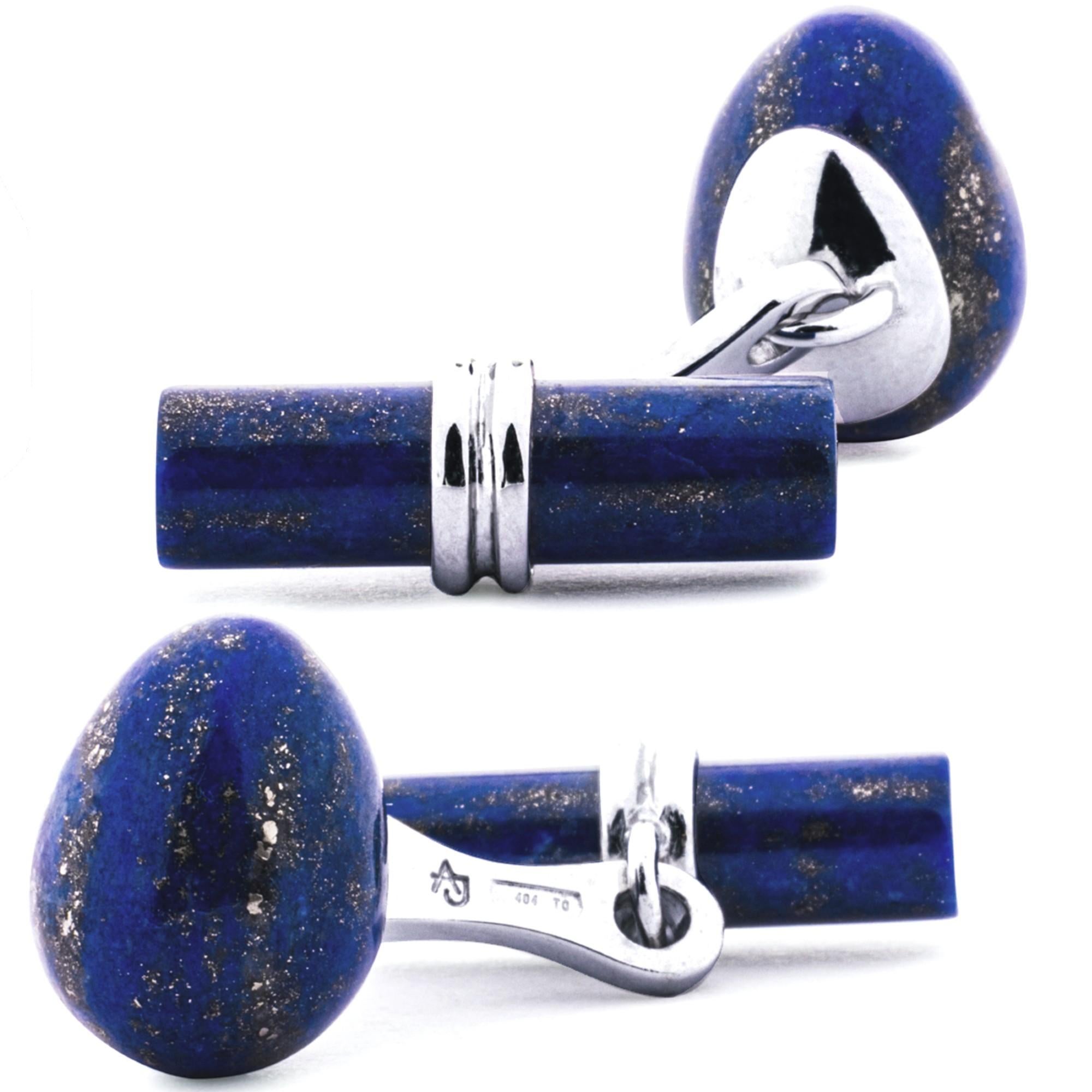 Taille mixte Alex Jona Boutons de manchette cylindrique œuf en argent sterling et lapis-lazuli en vente