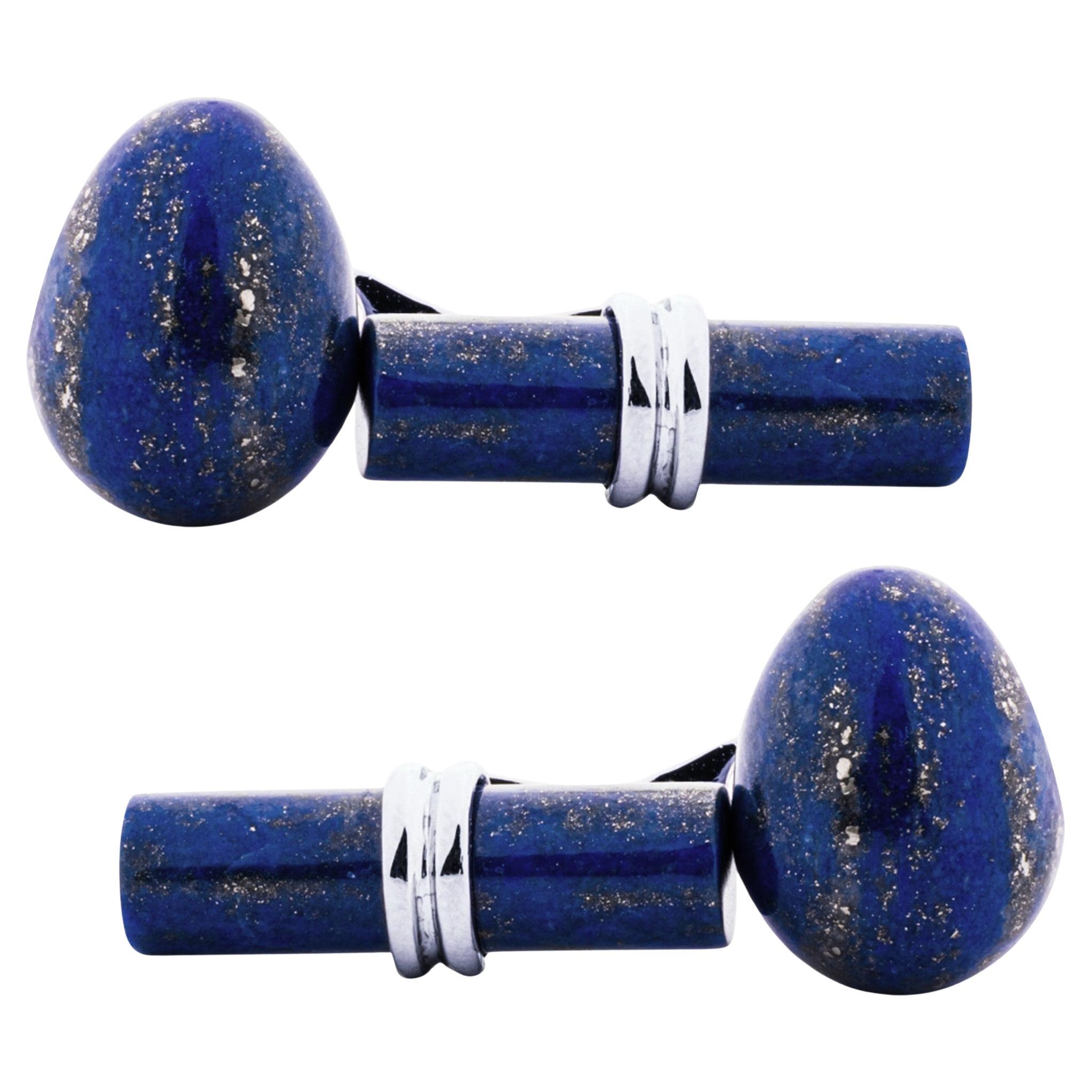 Alex Jona Lapis Lazuli Egg Cylinder Sterling Silver Cufflinks