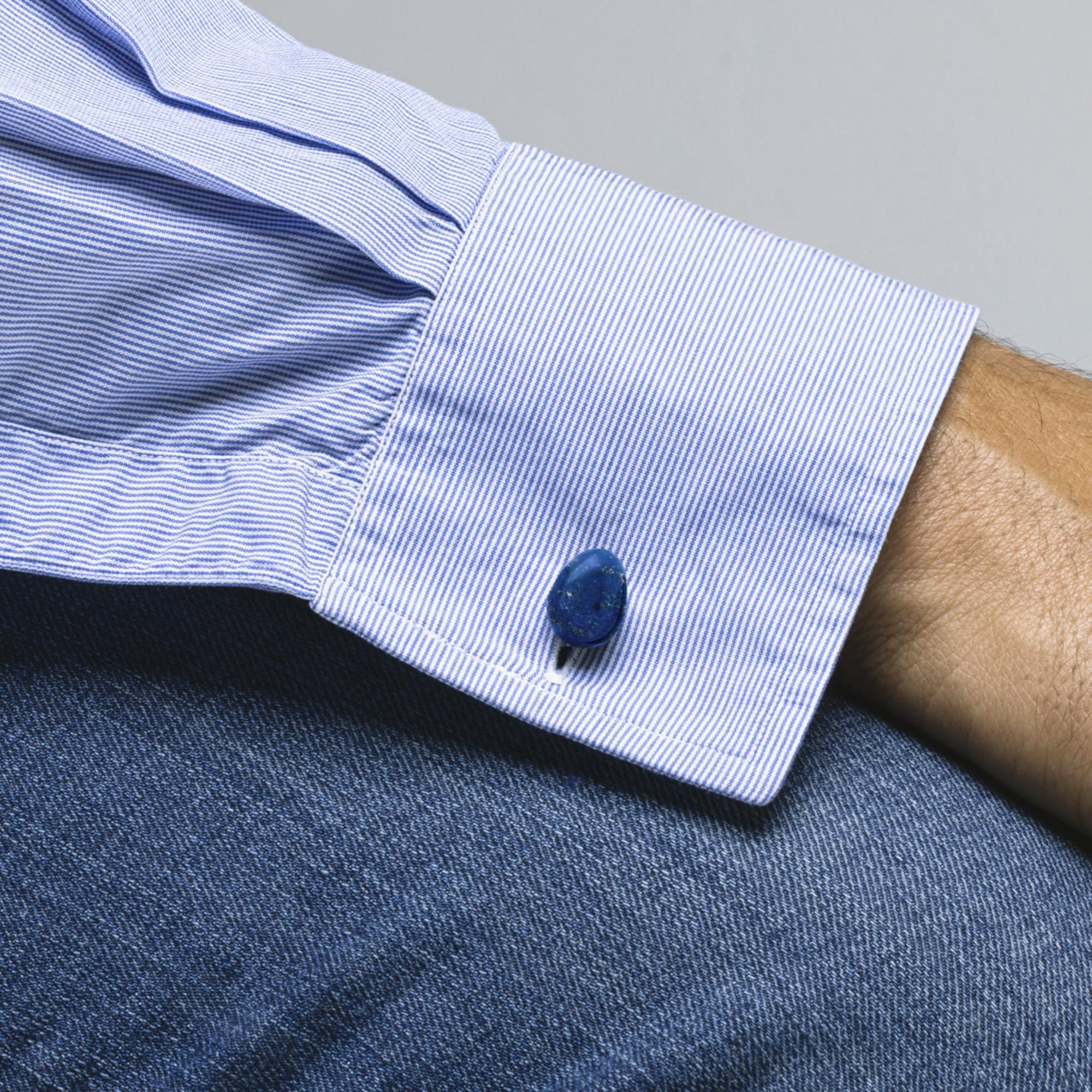 Oval Cut Alex Jona Lapis Lazuli Egg Shape 18 Karat Yellow Gold Cufflinks For Sale