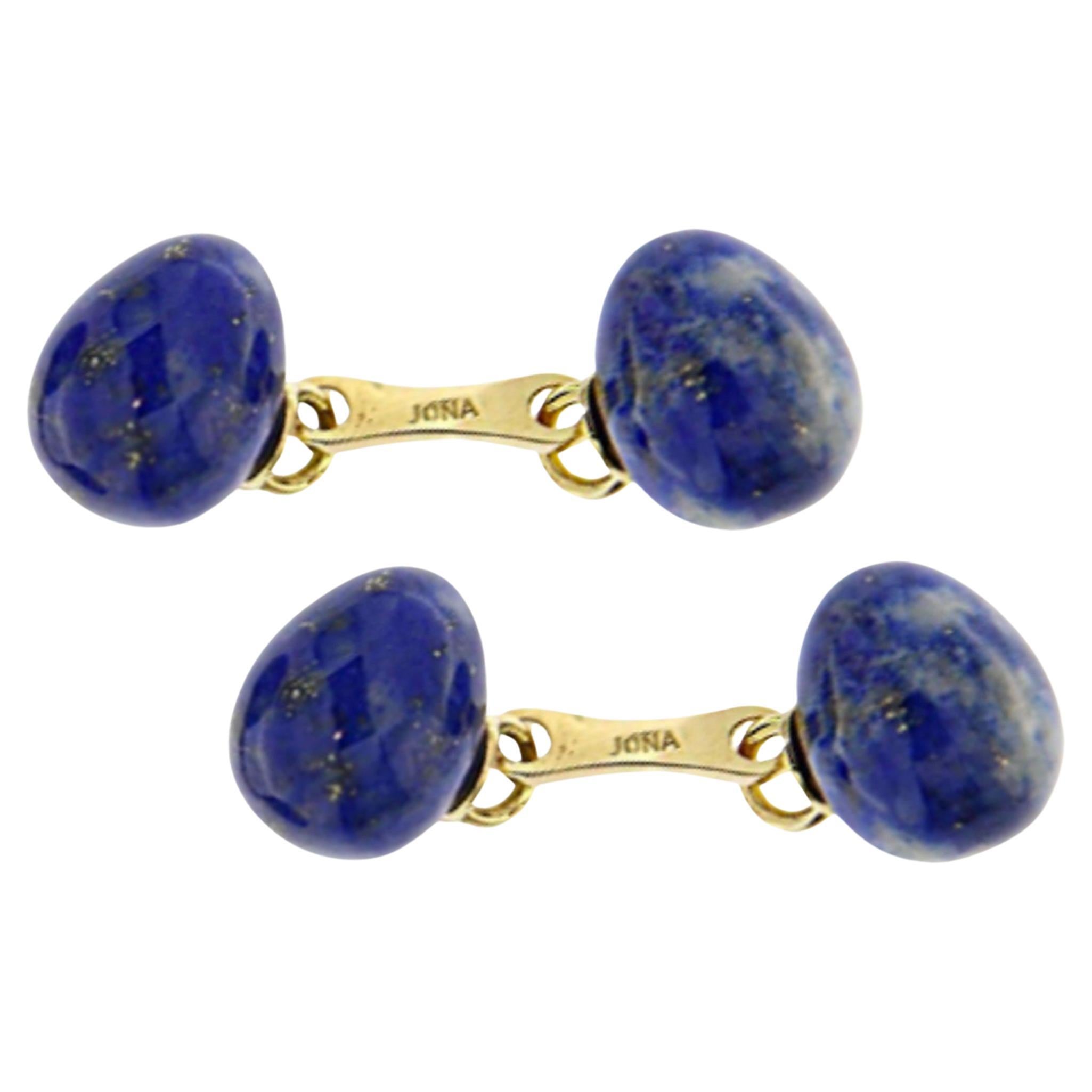 Alex Jona Lapis Lazuli Egg Shape 18 Karat Yellow Gold Cufflinks For Sale