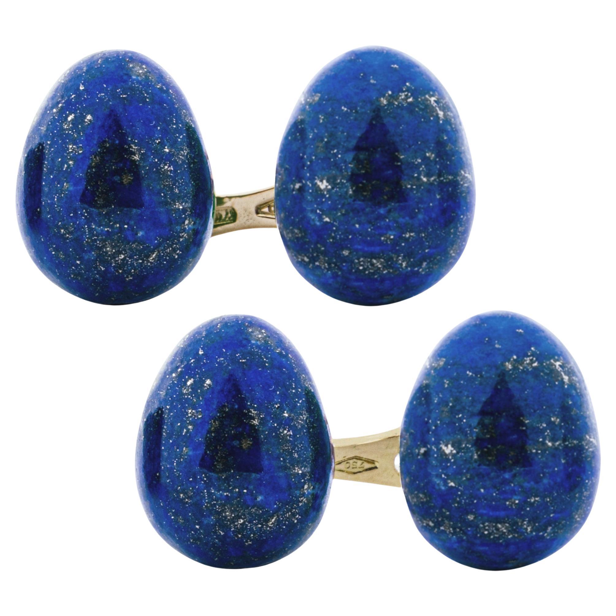 Alex Jona Lapis Lazuli Egg Shape 18 Karat Yellow Gold Cufflinks For Sale