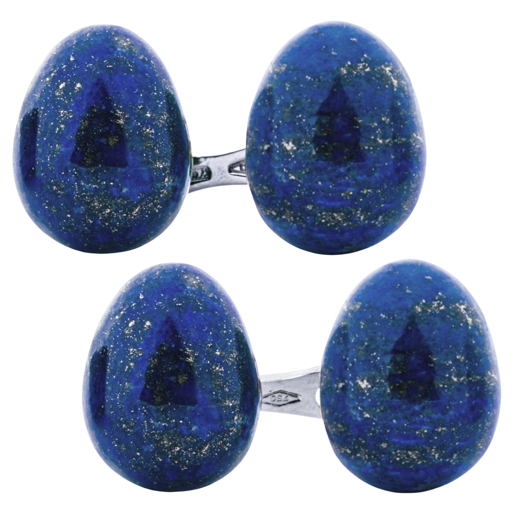 Boutons de manchette Alex Jona Lapis Lazuli Egg Sterling Silver