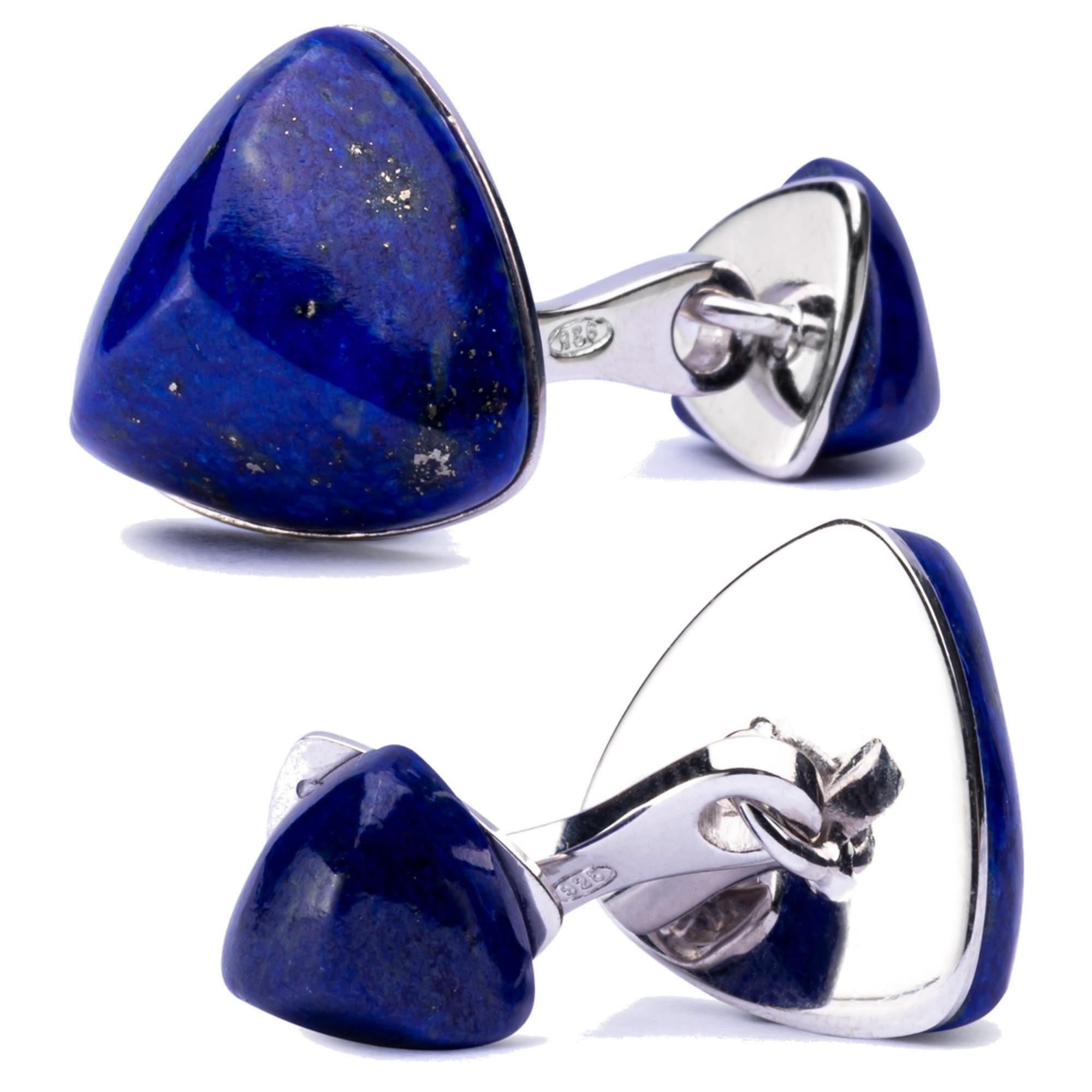 Trillion Cut Alex Jona Lapis Lazuli Geometric Sterling Silver Cufflinks For Sale