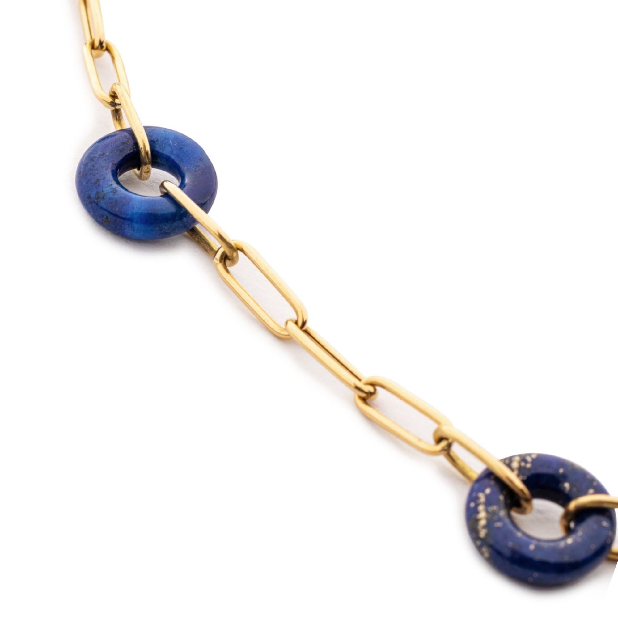 Alex Jona Lapis Lazuli Hoop 18 Karat Yellow Gold Chain Necklace In Fair Condition For Sale In Lugano, CH